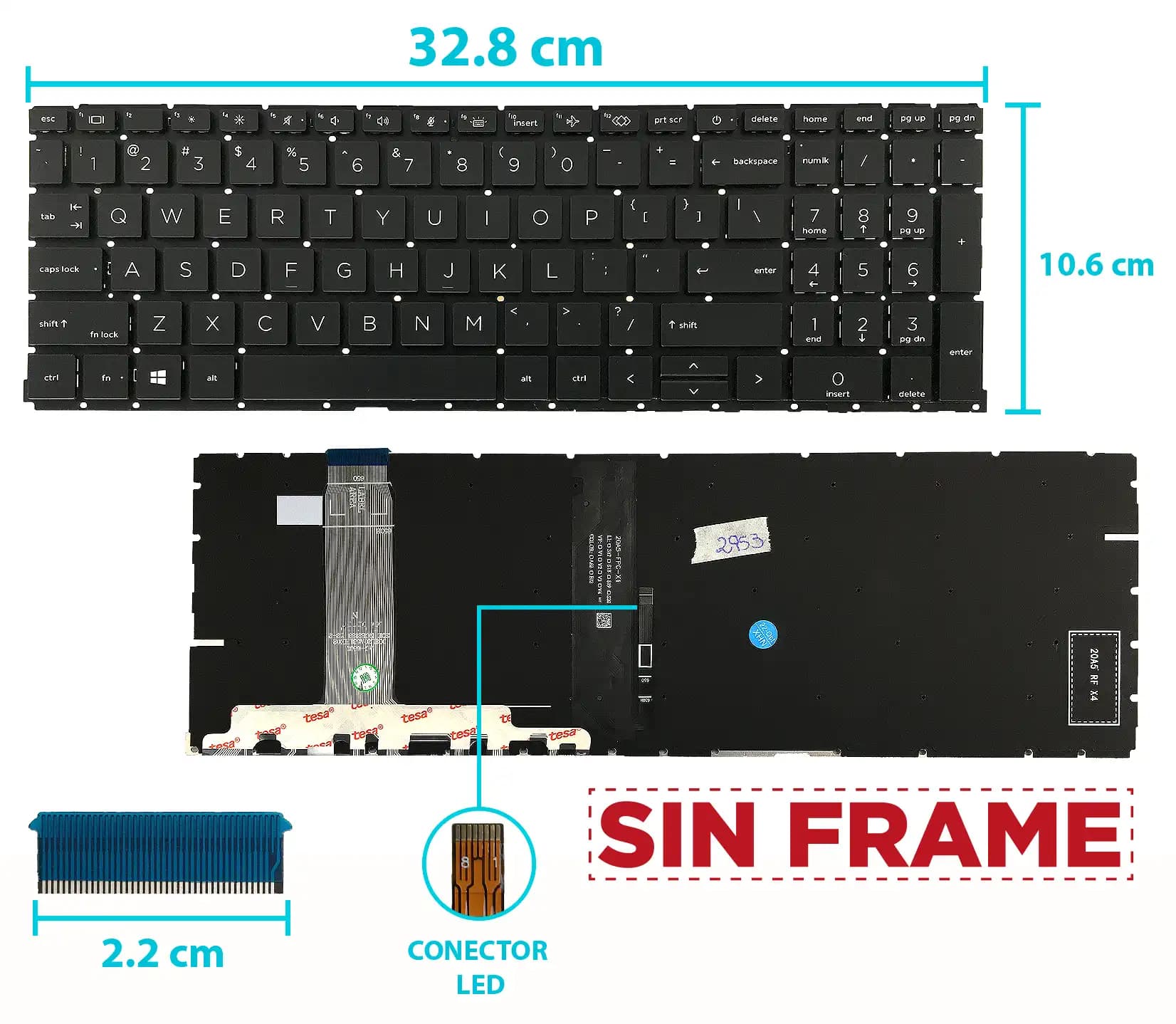 TECLADO HP HP PROBOOK 650 G8 450 G8 455 G8 455R G8 CON BACKLIGTH SIN FRAME BOTTON POWER US NUMÉRICO — imagen 1