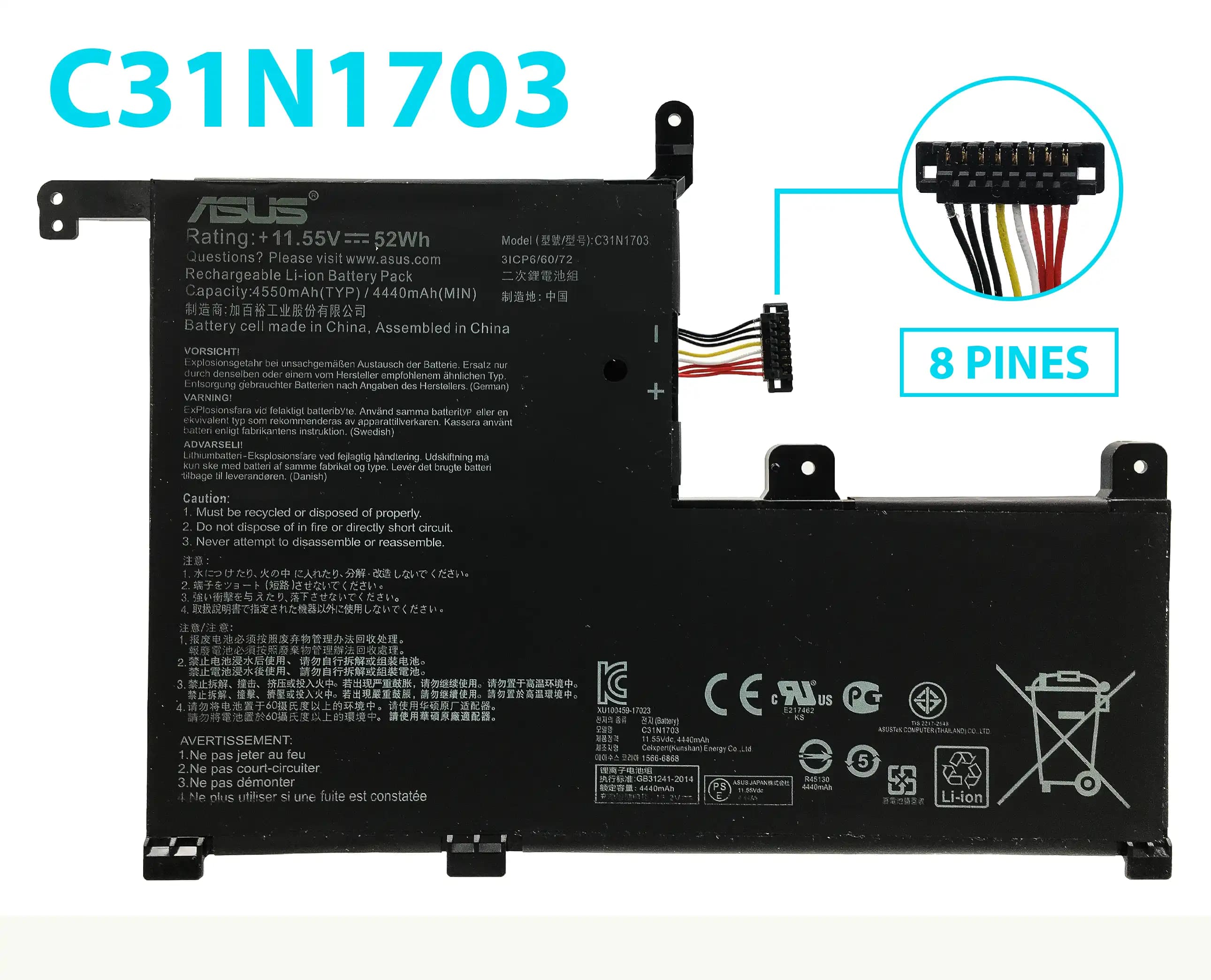 BATERIA ASUS C31N1703 UX561UA Q505UA Q505UA-BI5T7 3ICP6/60/72 INTERNA *ORIGINAL* — imagen 1