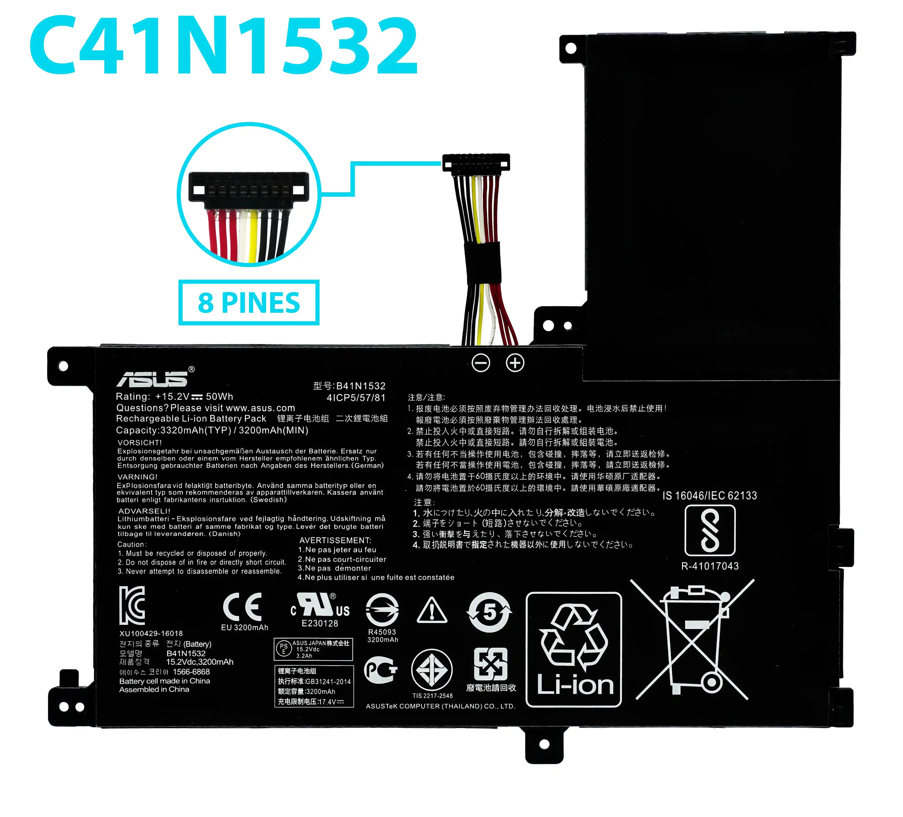 BATERIA ASUS C41N1532 UX560 UX560UA UX560UA-1B Q504U Q504UA Q504UAK Q504UA-BBI5T12 INTERNA *ORIGINAL* — imagen 1