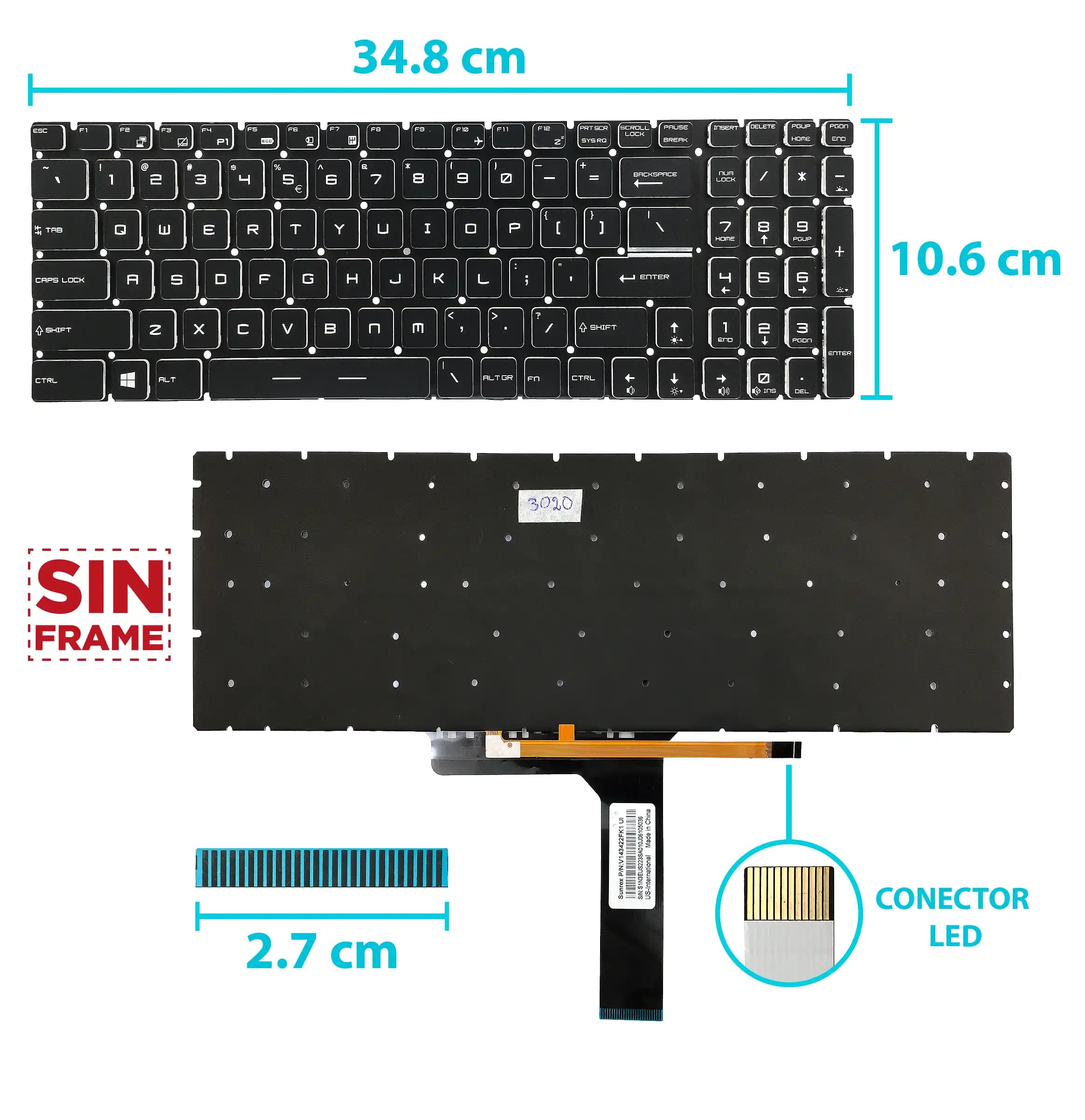 TECLADO MSI GP65 MS-16U5 MS-16U7 CON BACKLIGTH SIN FRAME US NUMÉRICO — imagen 1