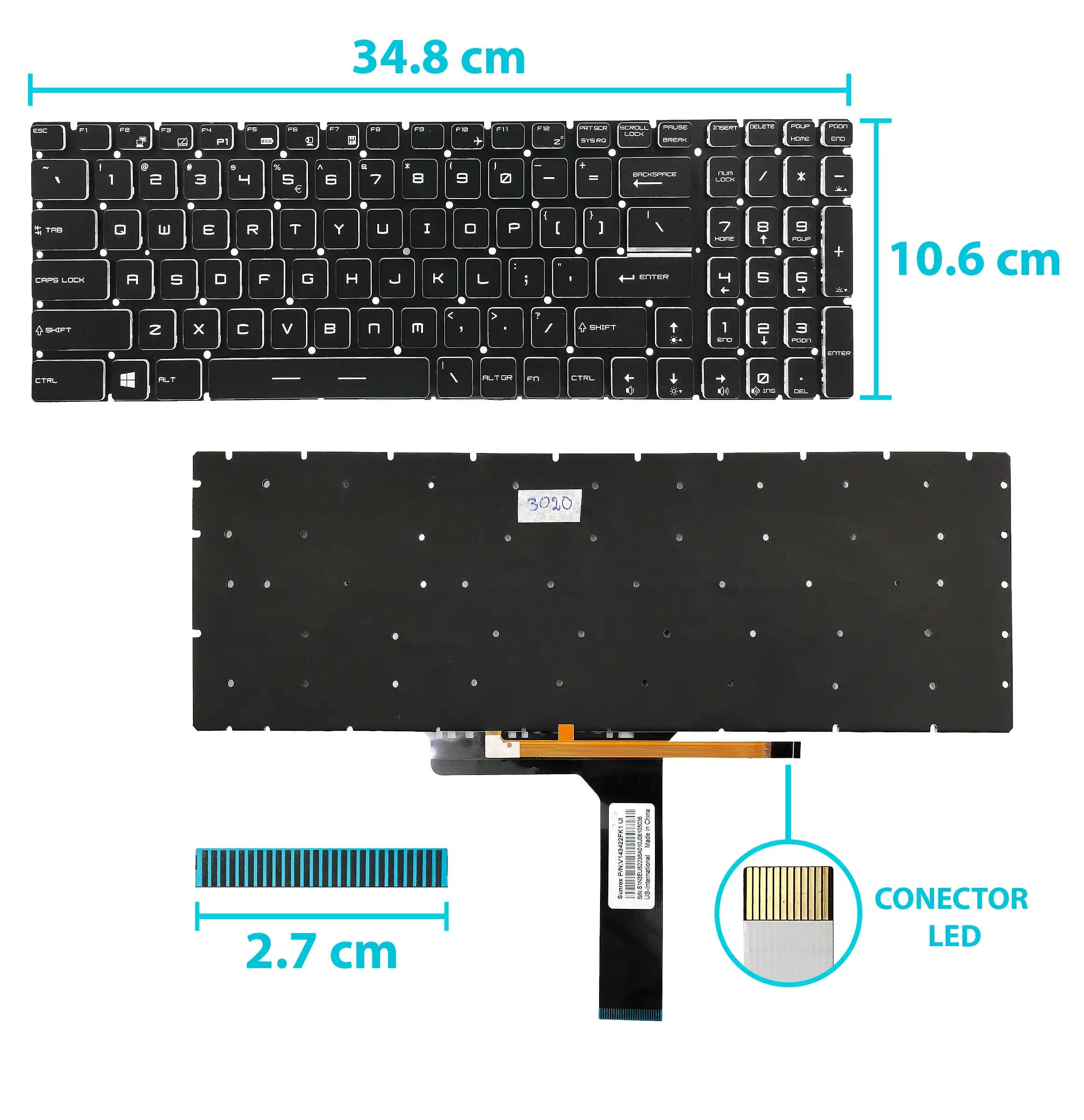 TECLADO MSI GP65 MS-16U5 MS-16U7 CON BACKLIGTH SIN FRAME US NUMÉRICO — imagen 2