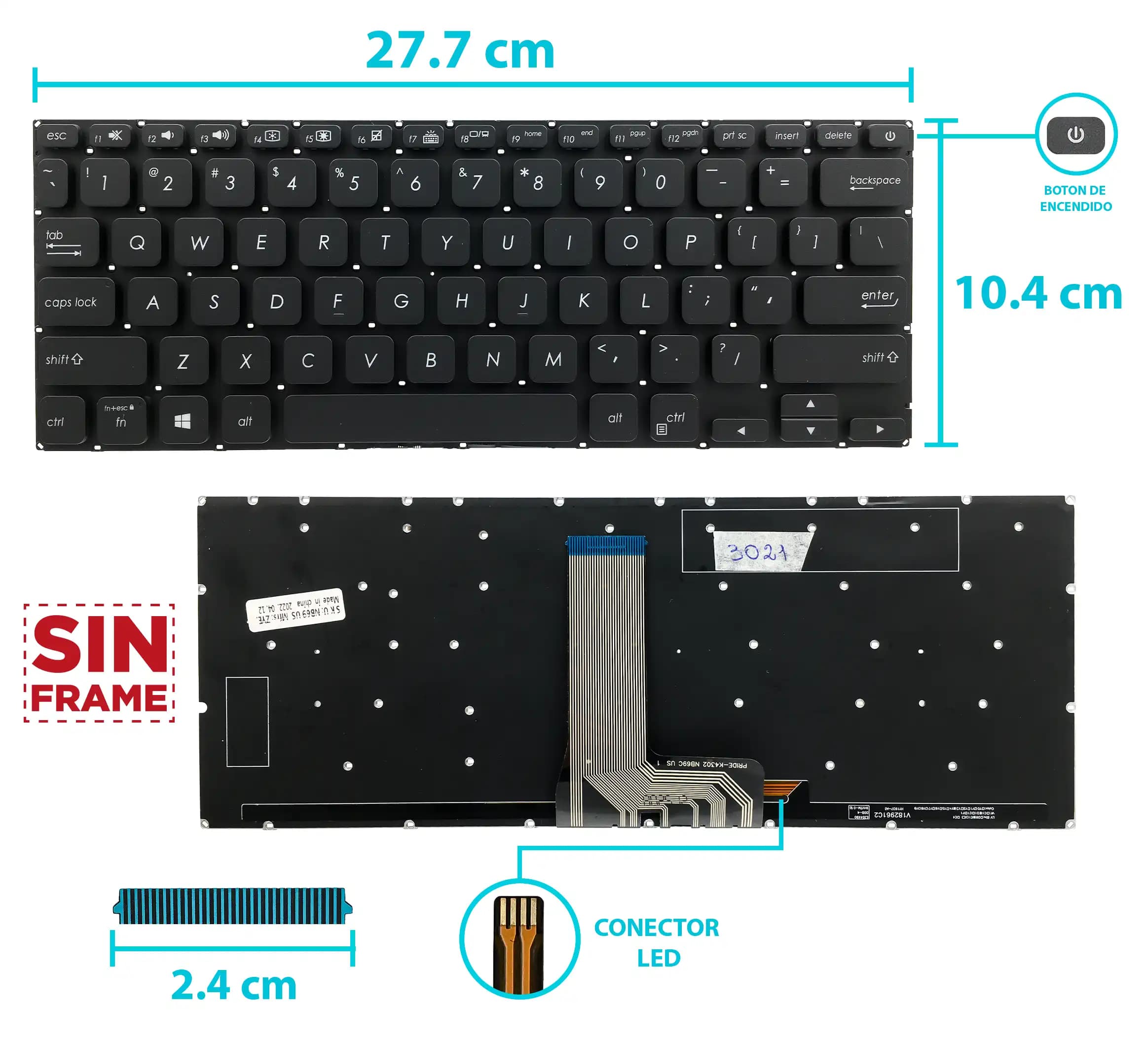 TECLADO ASUS X412 X412D X412F X412U F412 F412D F412F F412U F412U A412 A412D A412F A412U BOTTON POWER SIN FRAME US — imagen 1