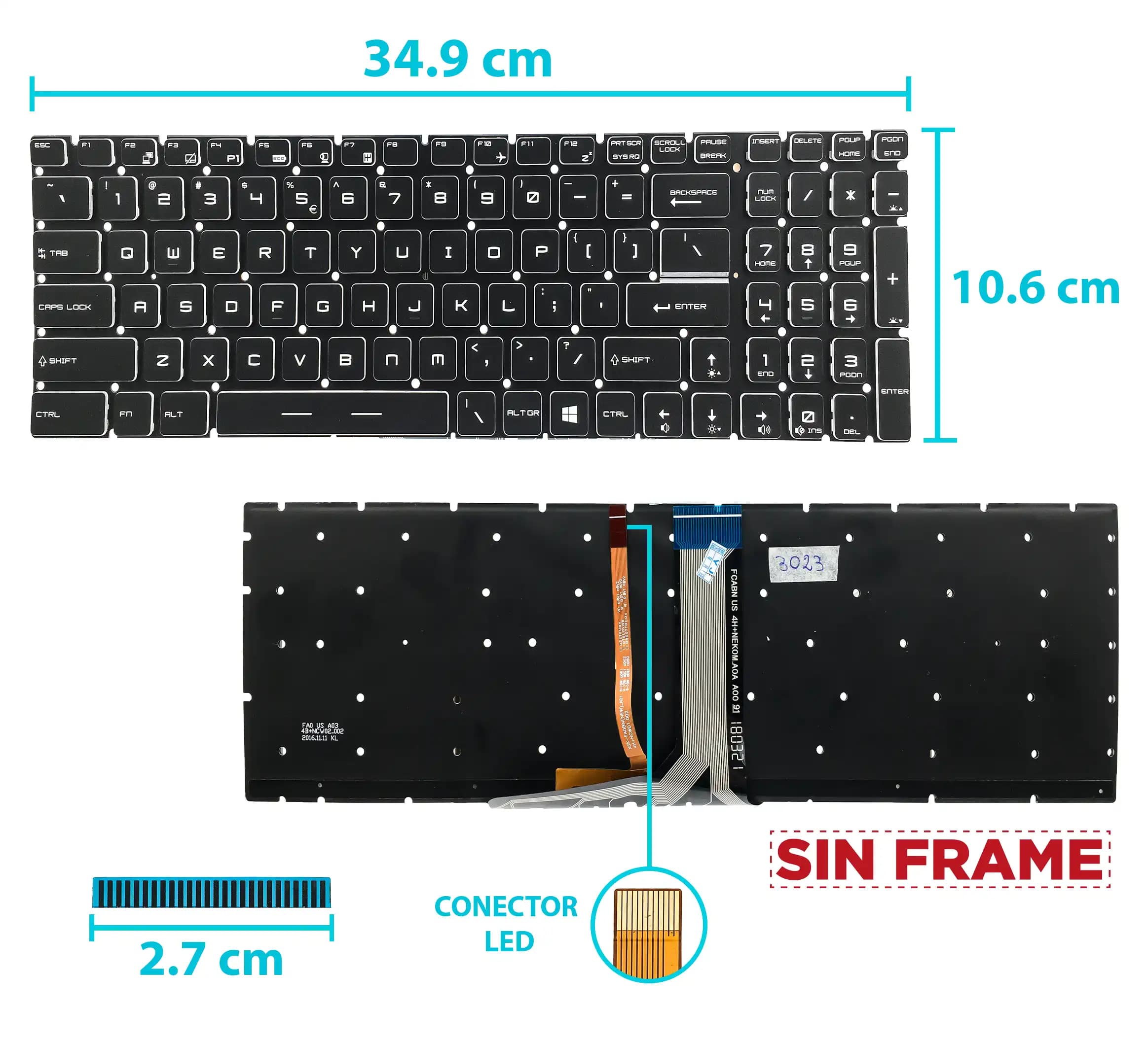 TECLADO MSI GE75 RAIDER 10SE 10SF 10SFS 10SGS MS-17E9 CON BACKLIGTH SIN FRAME US NUMÉRICO — imagen 1