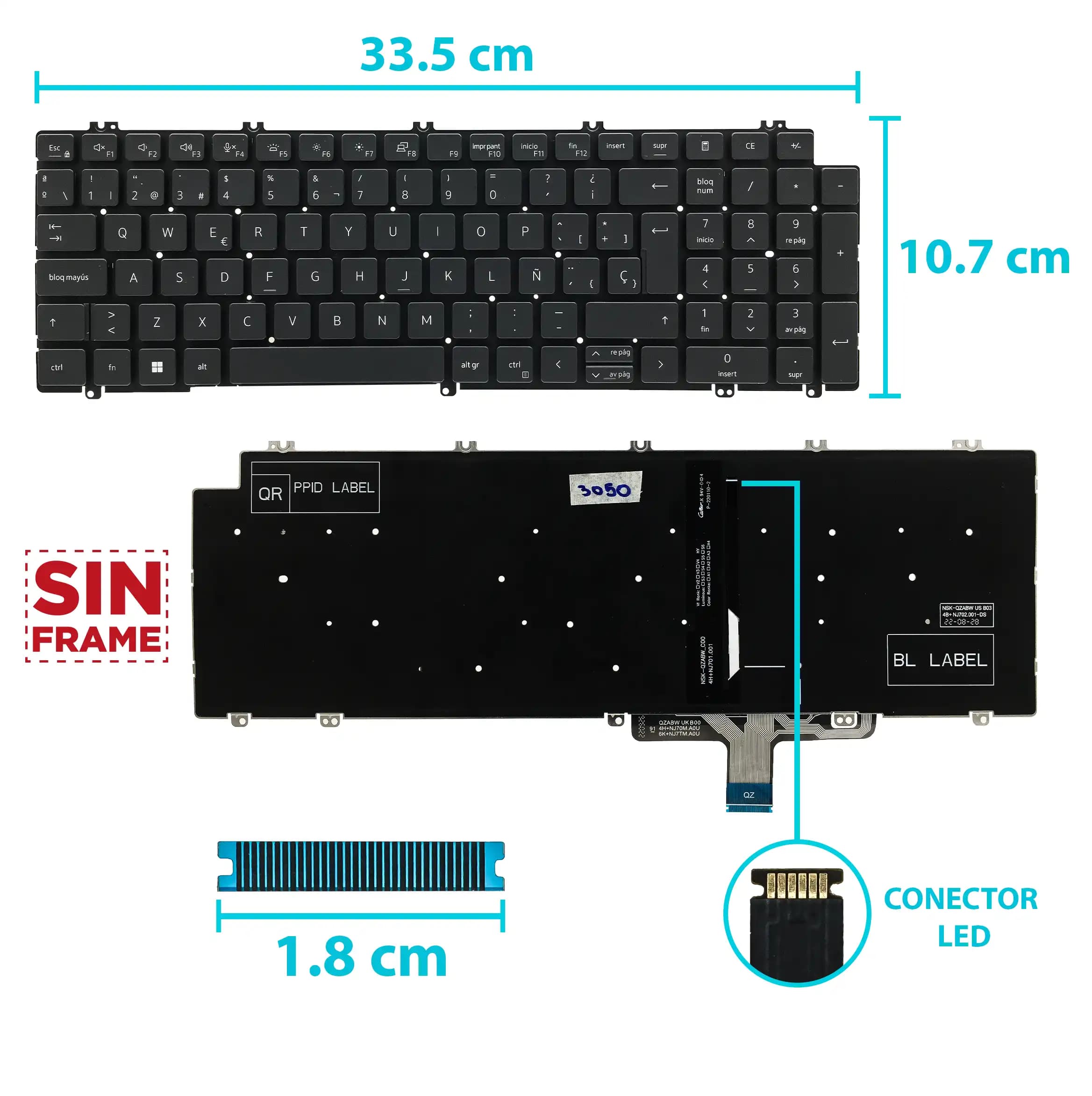 TECLADO DELL PRECISION 3560 3561 LATITUDE 5520 5521 0N7N16 CON BACKLIGTH SIN FRAME SP NUMÉRICO BOTTON POWER EN LA LAPTOP — imagen 1