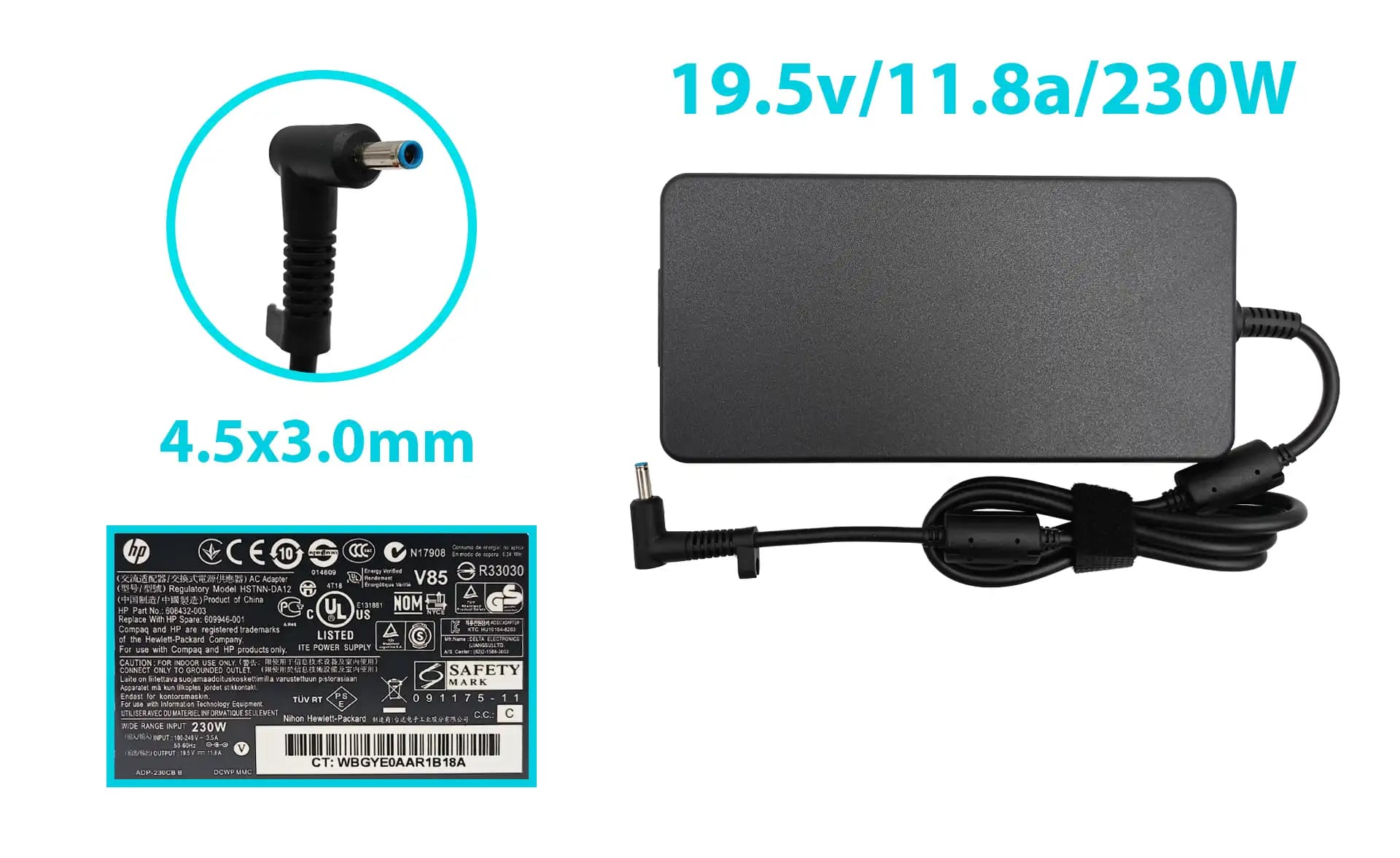 CARGADOR HP OMEN 16-B0005DX 19.5v/11.8a/230W/4.5x3.0mm PLUG AZUL *ORIGINAL* — imagen 1
