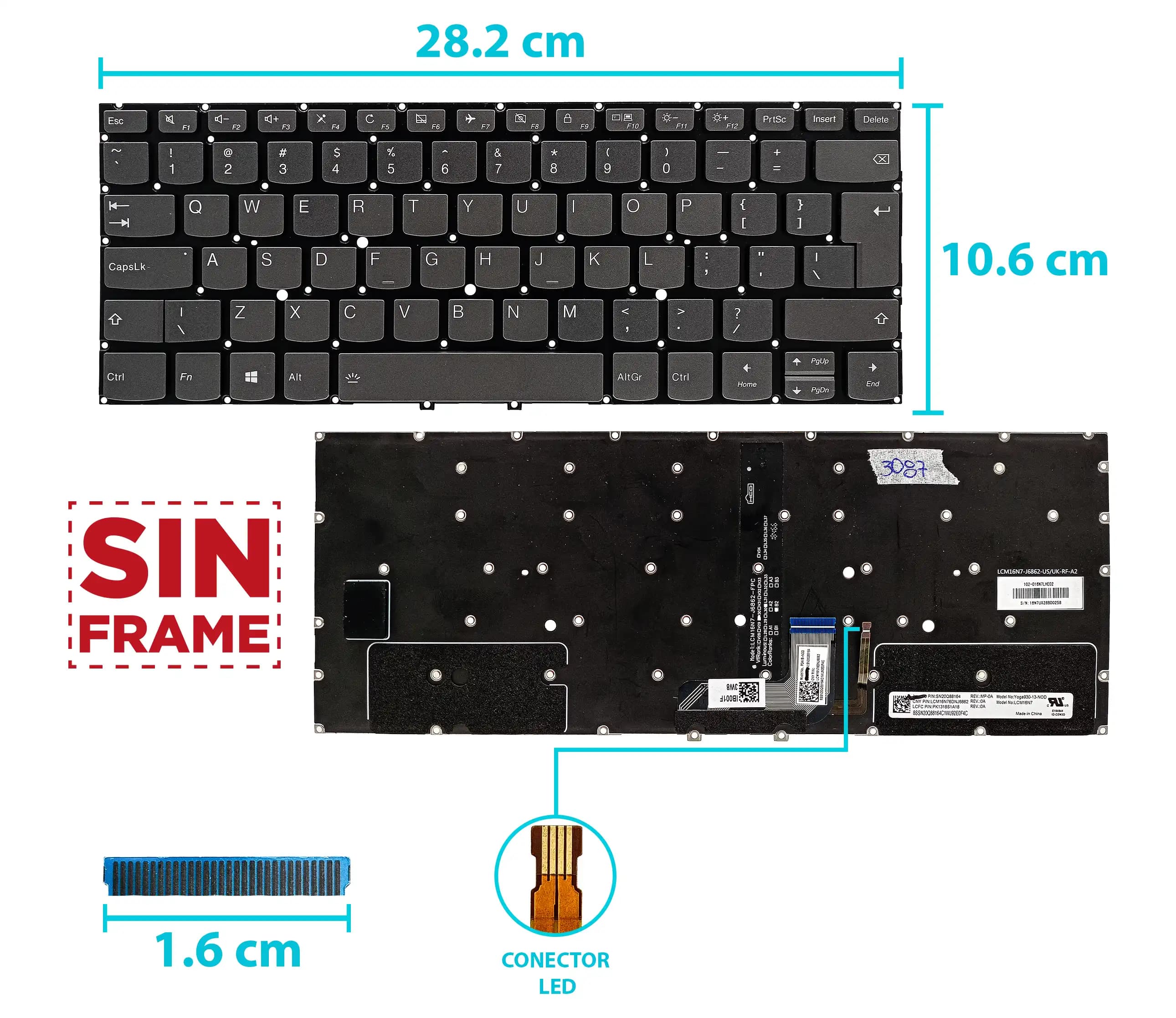 TECLADO LENOVO YOGA 930-13IKB C930-13IKB YOGA 7 PRO-13IKB LCM16N7 YOGA930-13-NOD SP SN20Q88164 CON BACKLIGTH SIN FRAME US — imagen 1