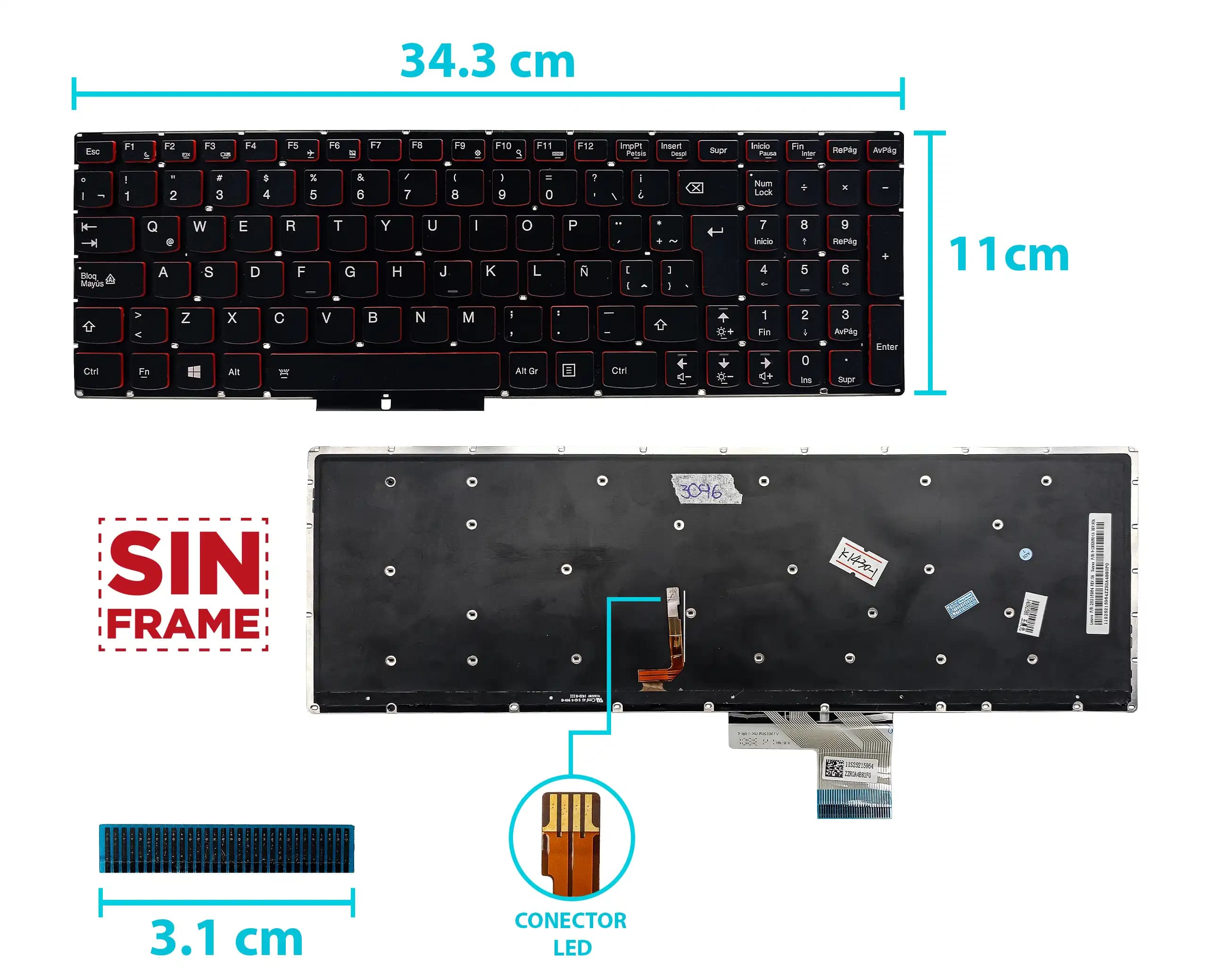 TECLADO LENOVO Y50 Y50-70 Y50-70A Y50-70AM-IFI Y50-70AS-ISE Y70 Y70-70T Y70P-70 CON BACKLIGTH SIN FRAME SP NUMÉRICO — imagen 1