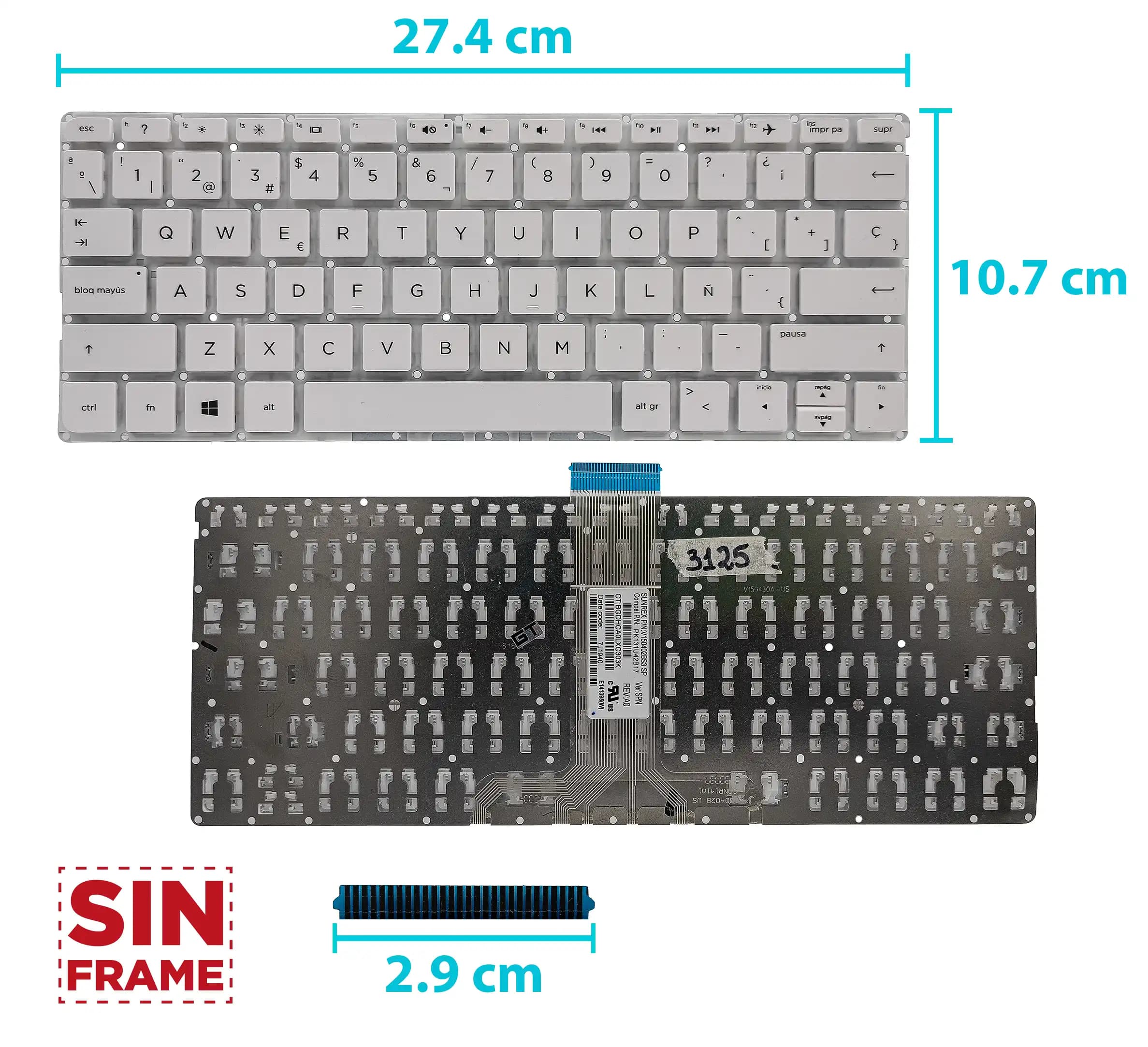 TECLADO HP PAV 11-K 11-K100 11-K000 11T-K000 X360 SERIES SIN FRAME BLANCO SP — imagen 1