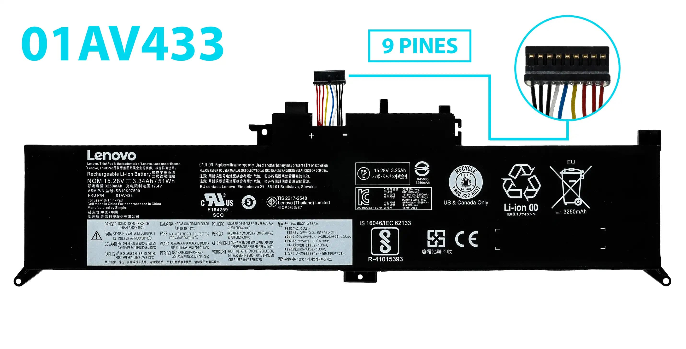BATERIA LENOVO 01AV433 01AV432 01AV434 YOGA 12 X260 INTERNA *ORIGINAL* — imagen 1