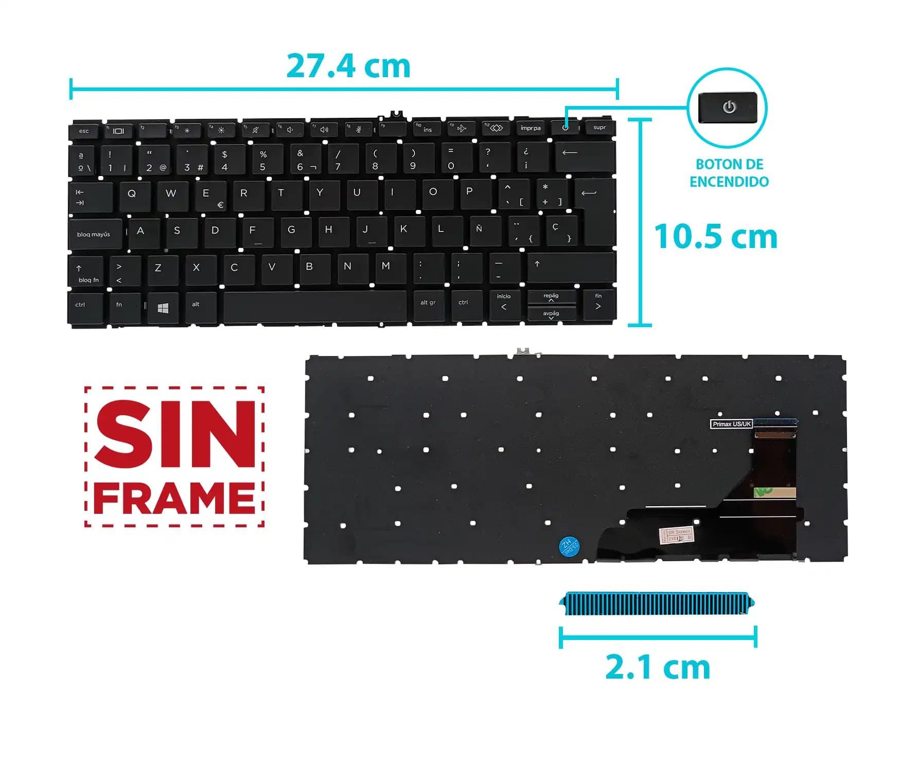 TECLADO HP 830 G7 G8 835 G7 G8 BOTTON POWER SIN FRAME SP — imagen 2