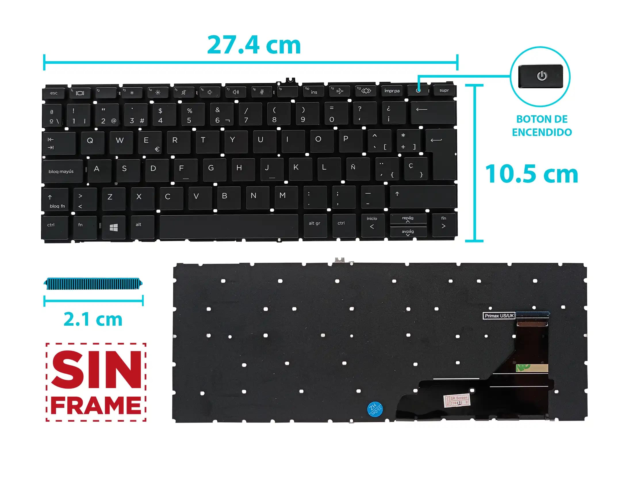 TECLADO HP 830 G7 G8 835 G7 G8 BOTTON POWER SIN FRAME SP — imagen 1