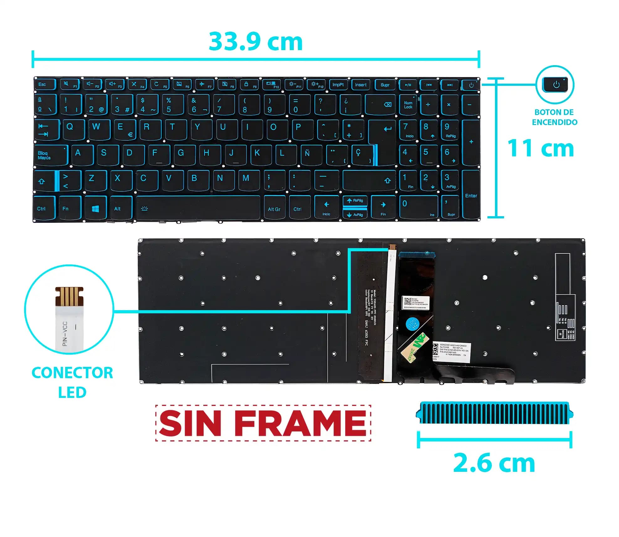 TECLADO LENOVO L340-15 SERIES L340-15API L340-15IRH L340-15IWL L340-17IRH CON BACKLIGTH AZUL BOTTON POWER SIN FRAME SP NUMÉRICO — imagen 1