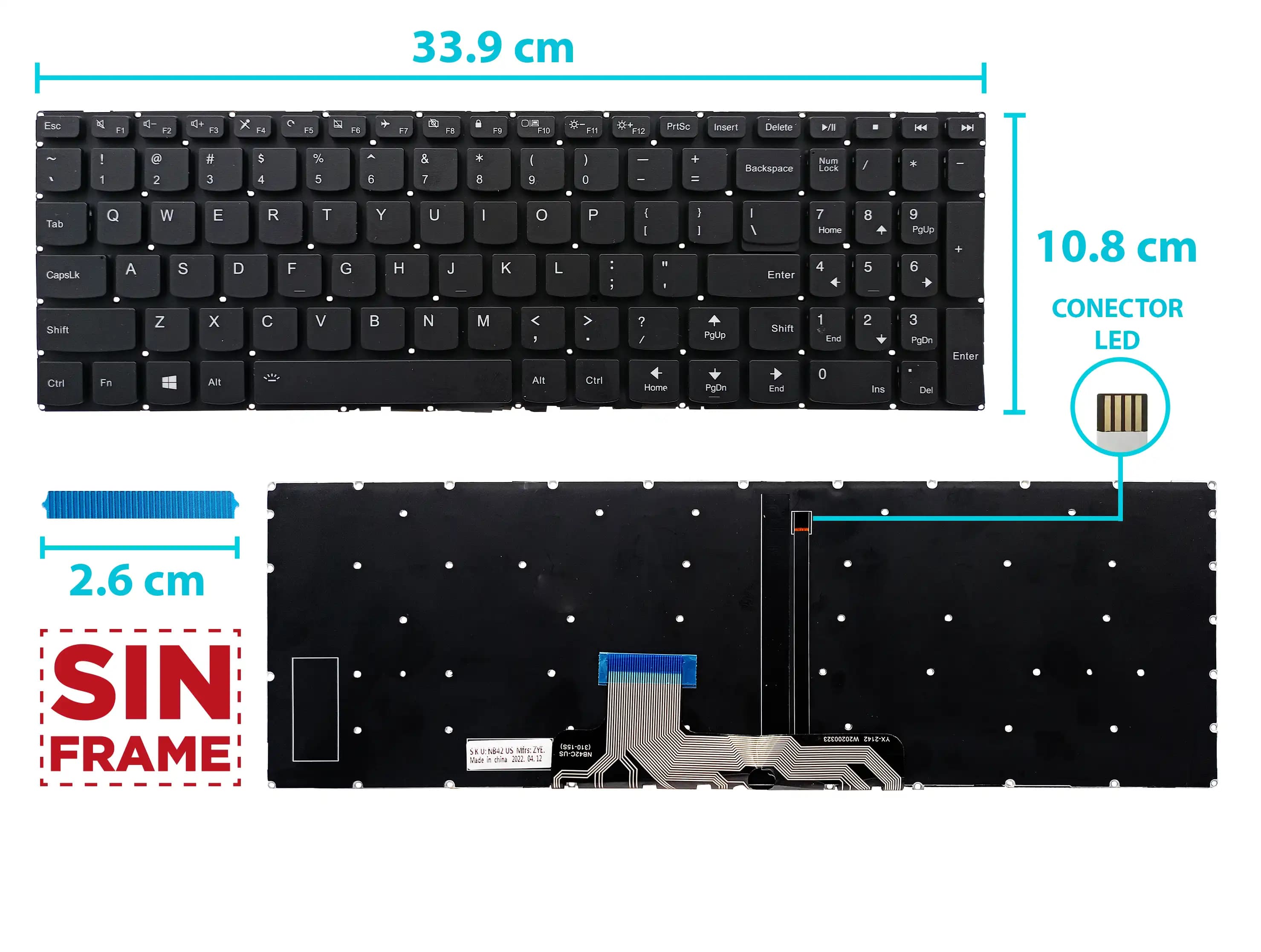 TECLADO LENOVO IDEAPAD YOGA 510-15IKB 510-15ISK SIN FRAME CON BACKLIGTH US NUMÉRICO — imagen 1