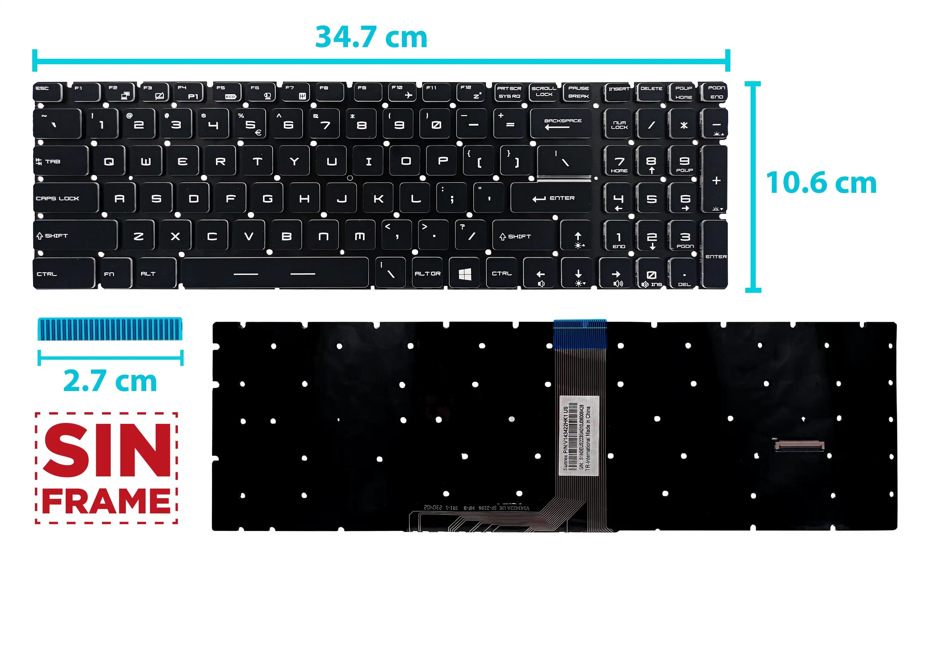 TECLADO MSI GE75 RAIDER 10SE 10SF 10SFS 10SGS MS-17E9 SIN FRAME US NUMÉRICO — imagen 1