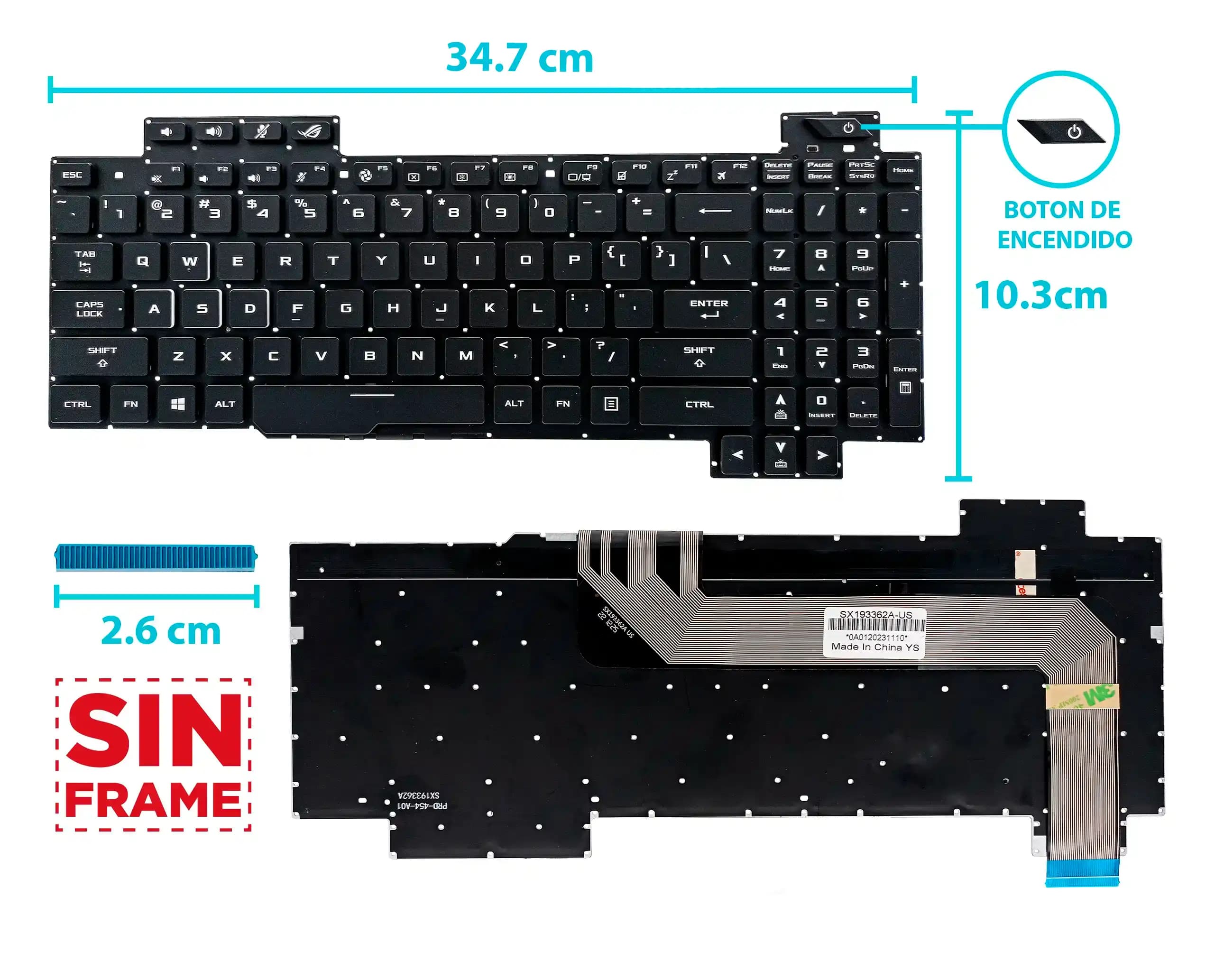 TECLADO ASUS GL503 L503VD GL503VS GL503VM GL503GE CON BACKLIGTH BOTTON POWER SIN FRAME US NUMÉRICO — imagen 1