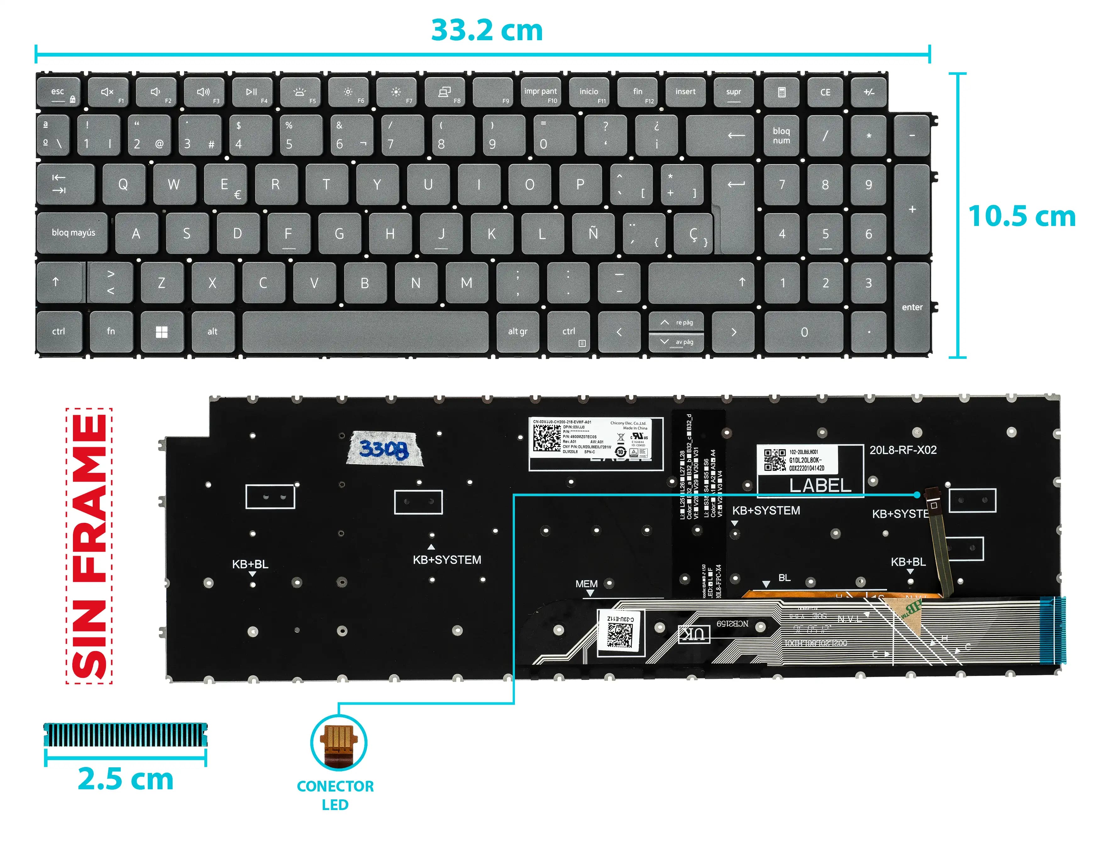 TECLADO DELL LATITUDE 3520 INSPIRON 3520 3525 CON BACKLIGTH BOTTON POWER EN LA LAPTOP SIN FRAME SP NUMÉRICO — imagen 1