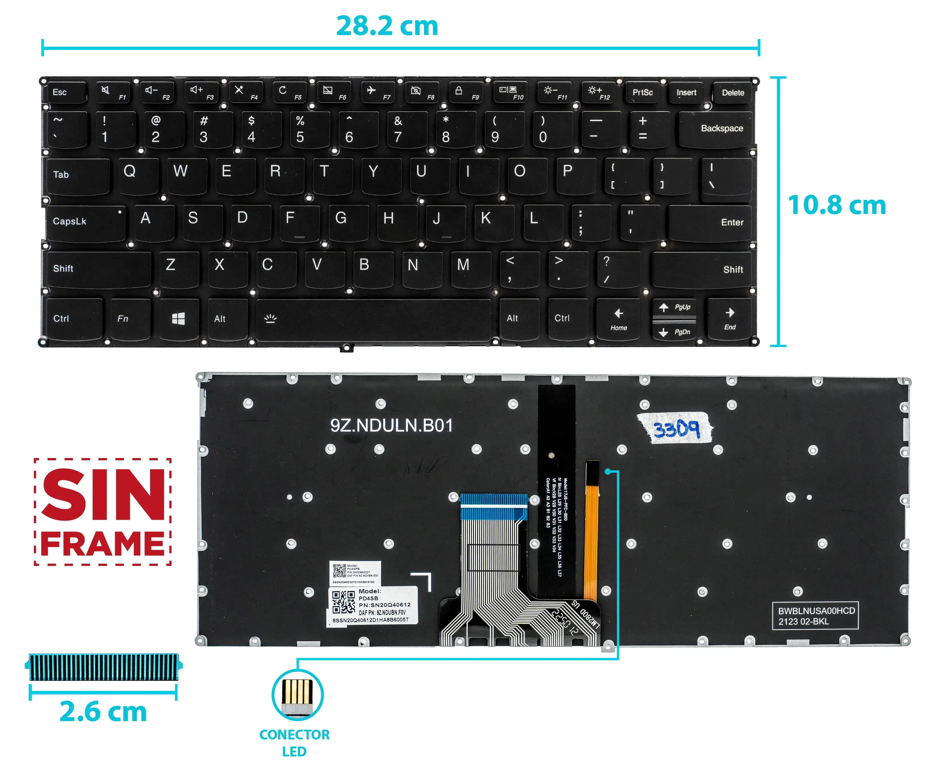 TECLADO LENOVO 720-13 720-13IBK 720-13IBR 720-13ISK 720-13IKB CON BACKLIGTH SIN FRAME US — imagen 1