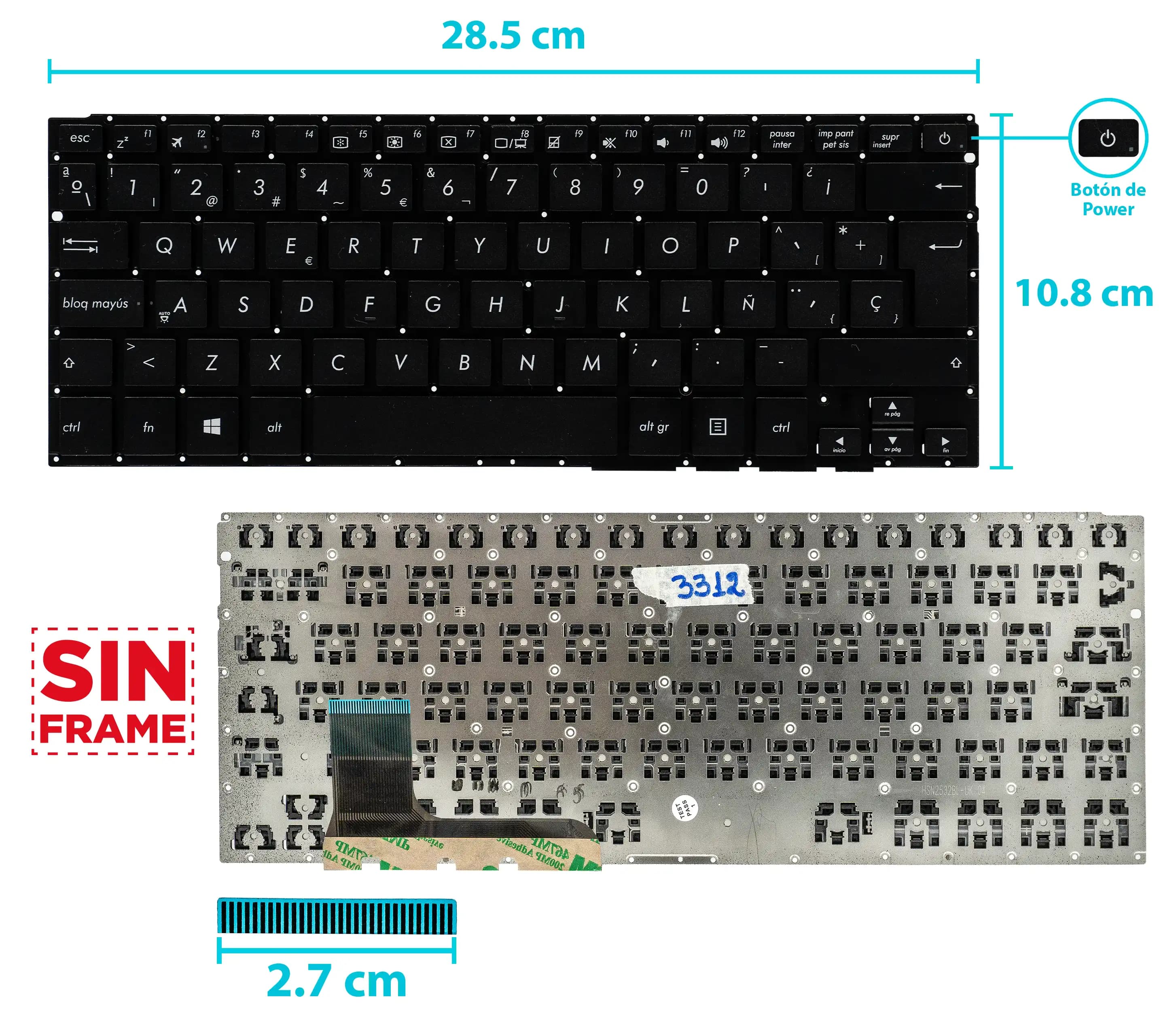 TECLADO ASUS UX303 UX303L UX303LA UX303LN UX303UA-R4028T UX303U UX303UA UX303UB PK131E4110S SG-64020-XUA 0KNB0-3631US00 BOTTON POWER SIN FRAME SP — imagen 1