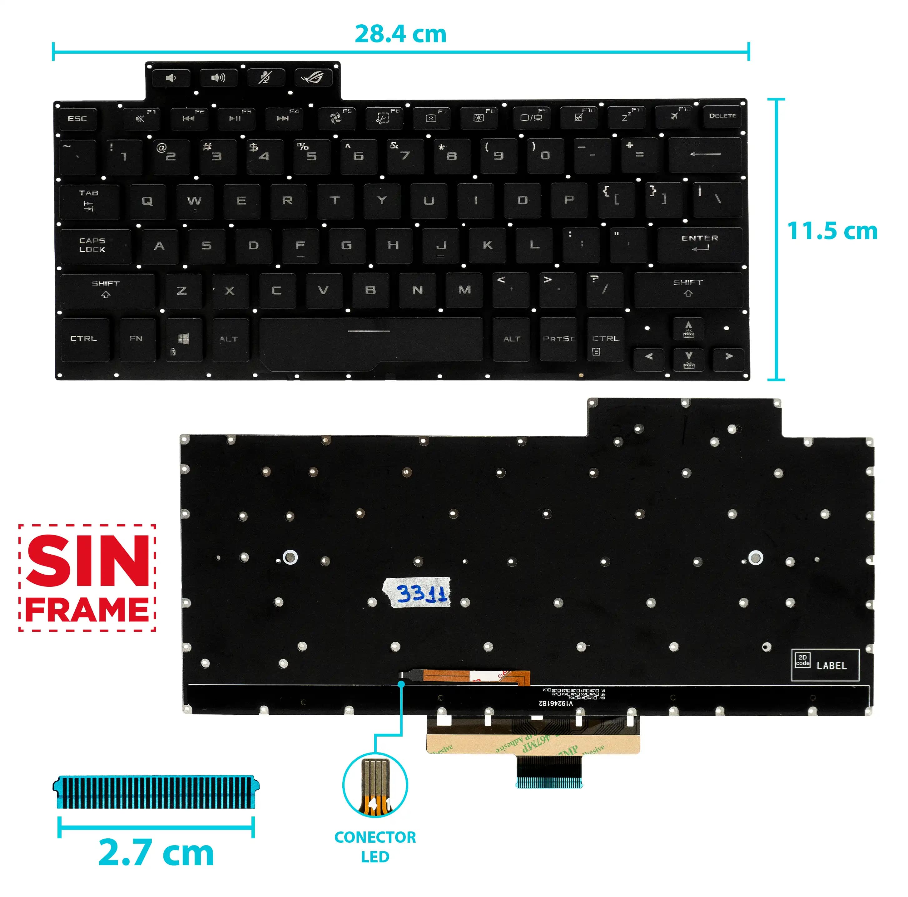 TECLADO ASUS UX303 UX303L UX303LA UX303LN UX303UA-R4028T UX303U UX303UA UX303UB PK131E4110S SG-64020-XUA 0KNB0-3631US00 BOTTON POWER SIN FRAME SP — imagen 2