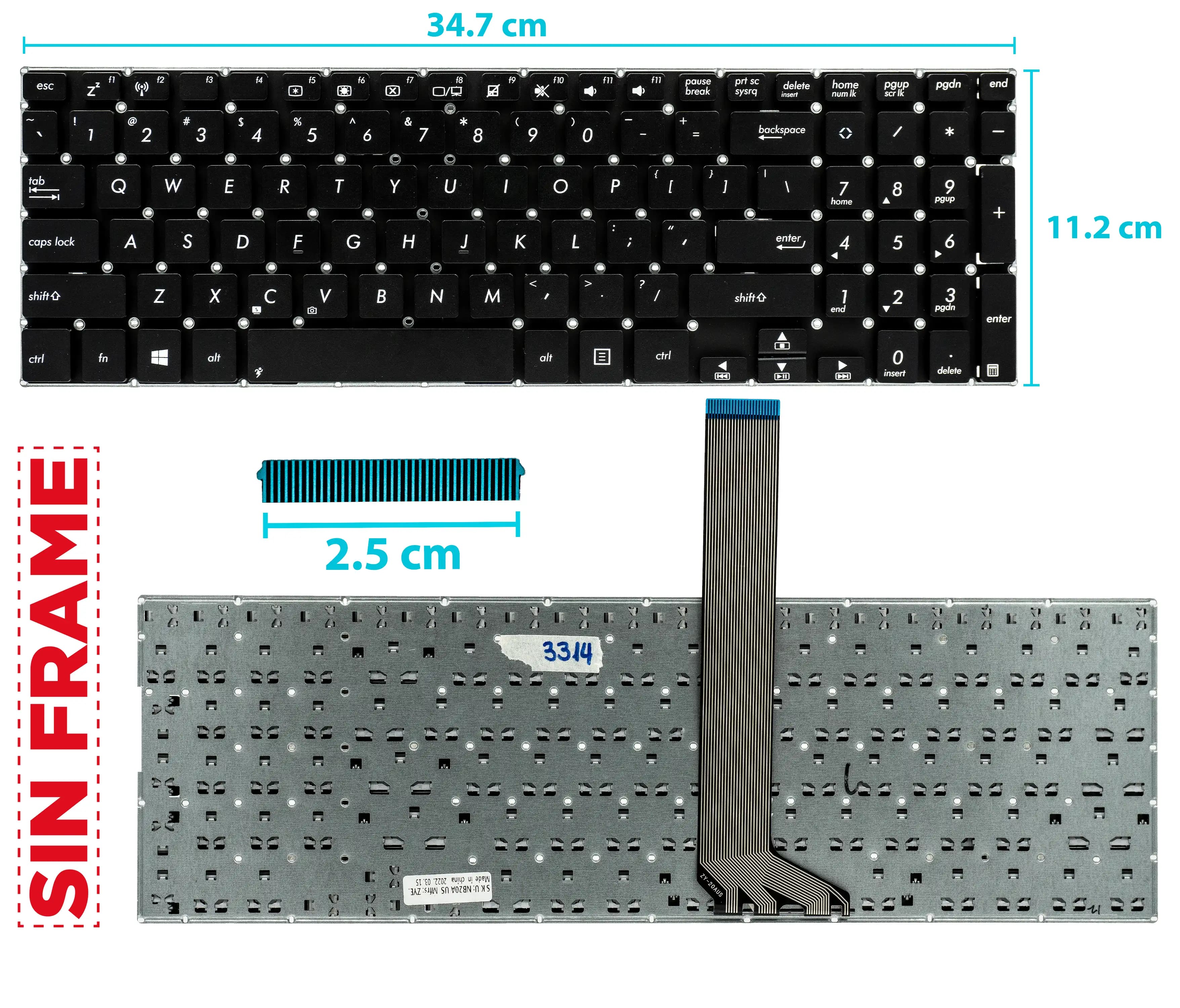 TECLADO ASUS VIVOBOOK V551 V551L V551LA V551LB V551LN K551 K551L K551LA K551LB K551LN SIN FRAME US NUMÉRICO — imagen 2