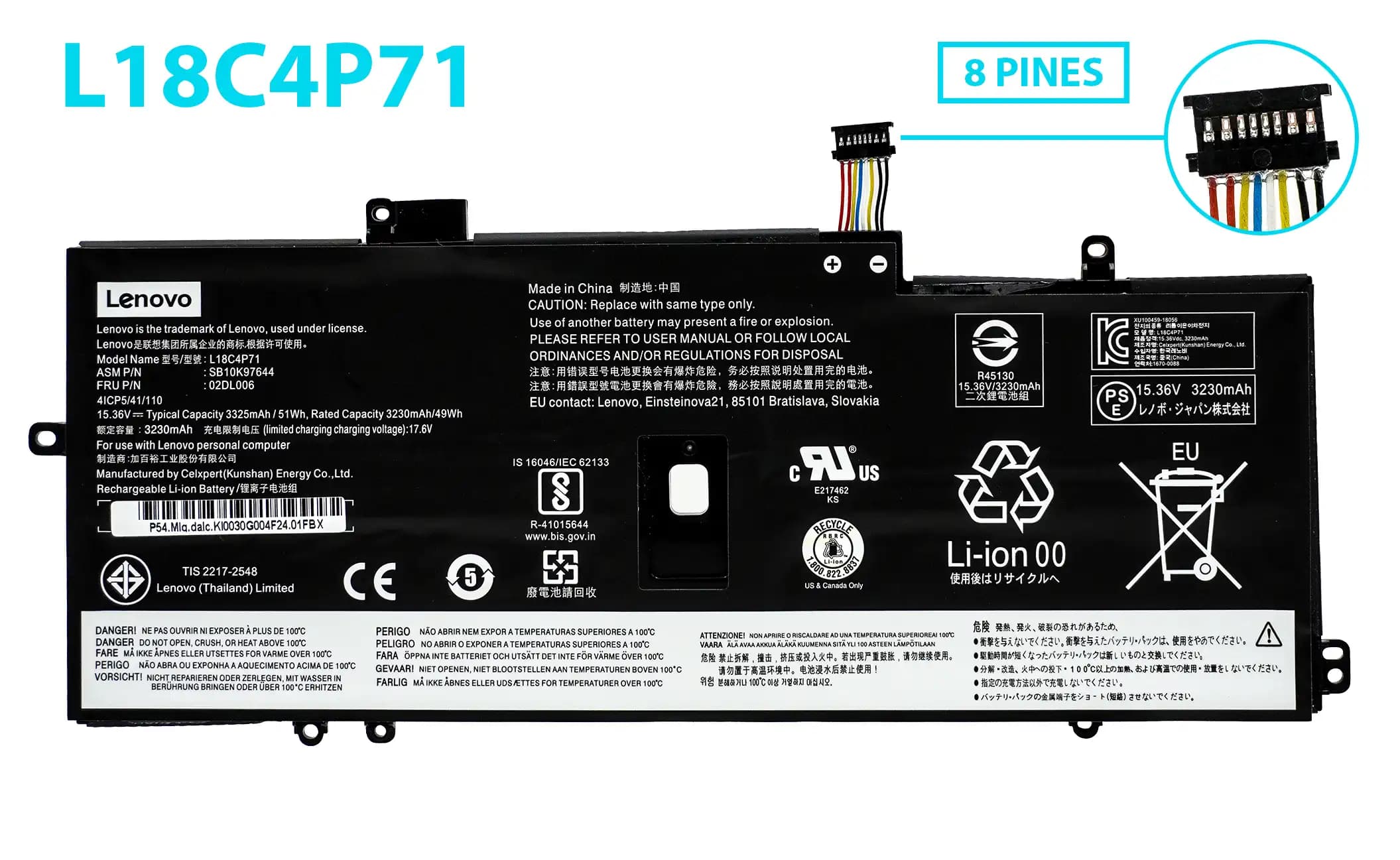 BATERIA LENOVO 02DL004 02DL005 L18M4P72 L18L4P71 SB10K976422 SB10 K97643 L18C4P71 02DL006 SB10K97644 ORIGINAL *INTERNA* — imagen 1