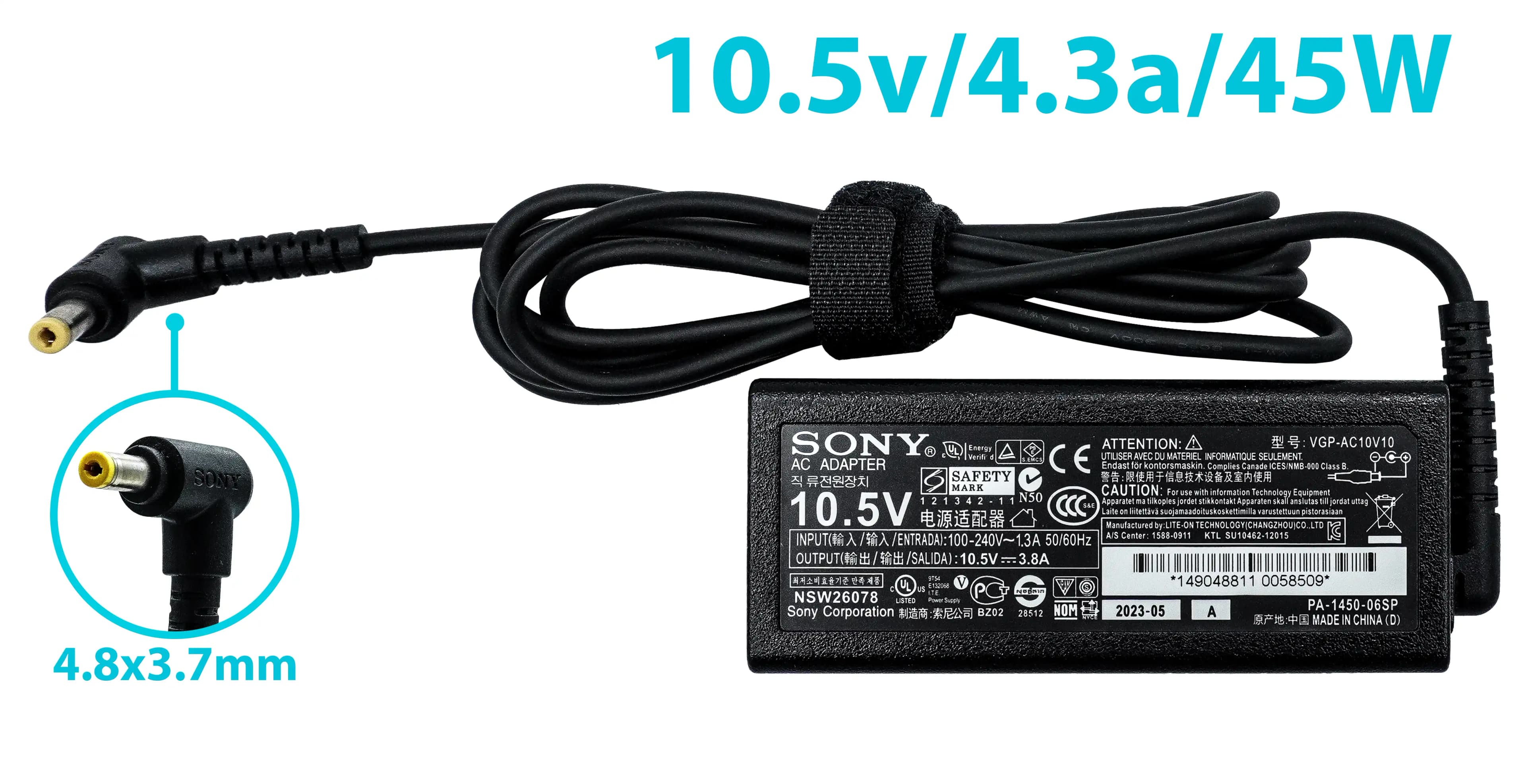 CARGADOR SONY 10.5v/4.3a/45W/4.8x3.7mm *HC* — imagen 1
