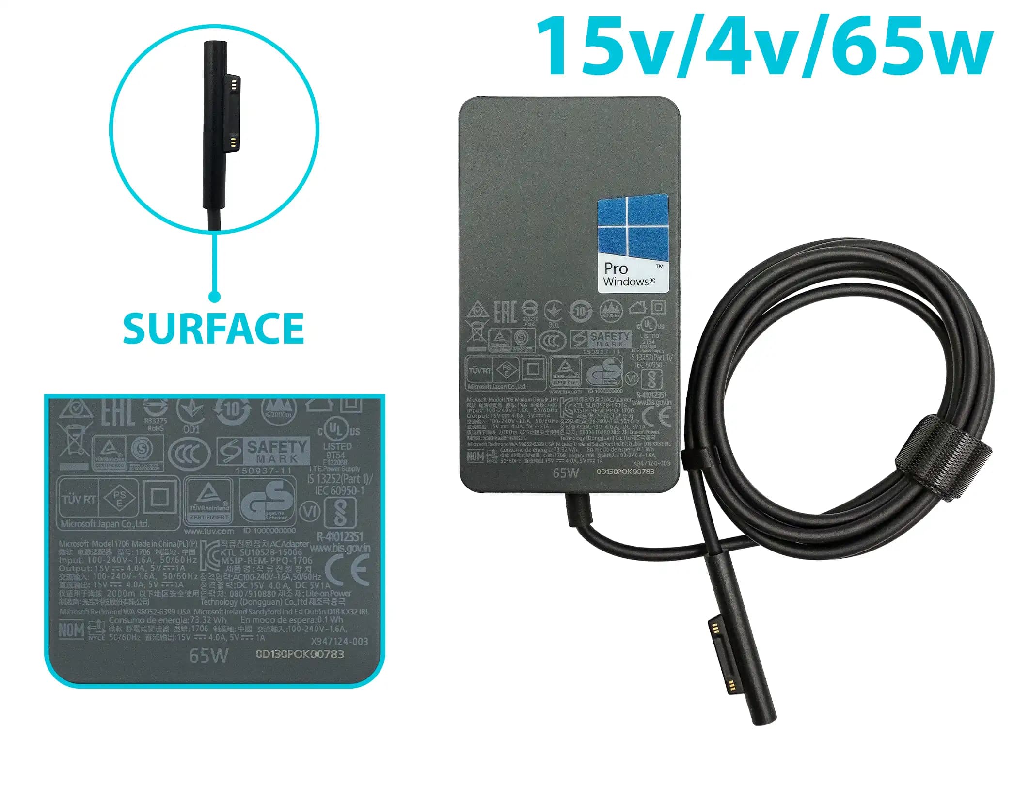 CARGADOR MICROSOFT SURFACE 15v/4v/65a *ORIGINAL* — imagen 1