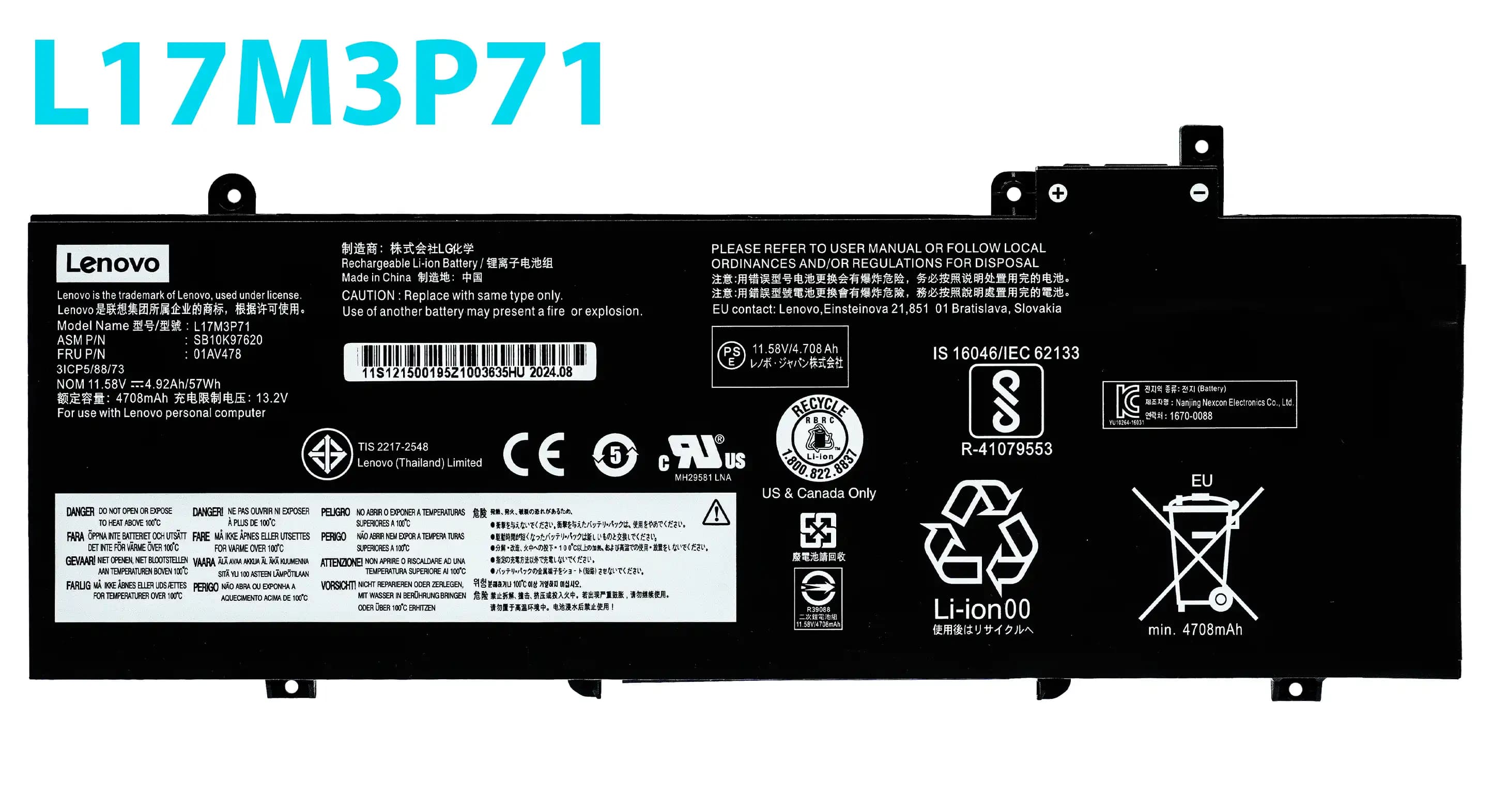 BATERIA LENOVO T480S L17M3P71 L17M3P72 L17L3P71 01AV478 01AV479 01AV480 INTERNA *ORIGINAL* — imagen 1