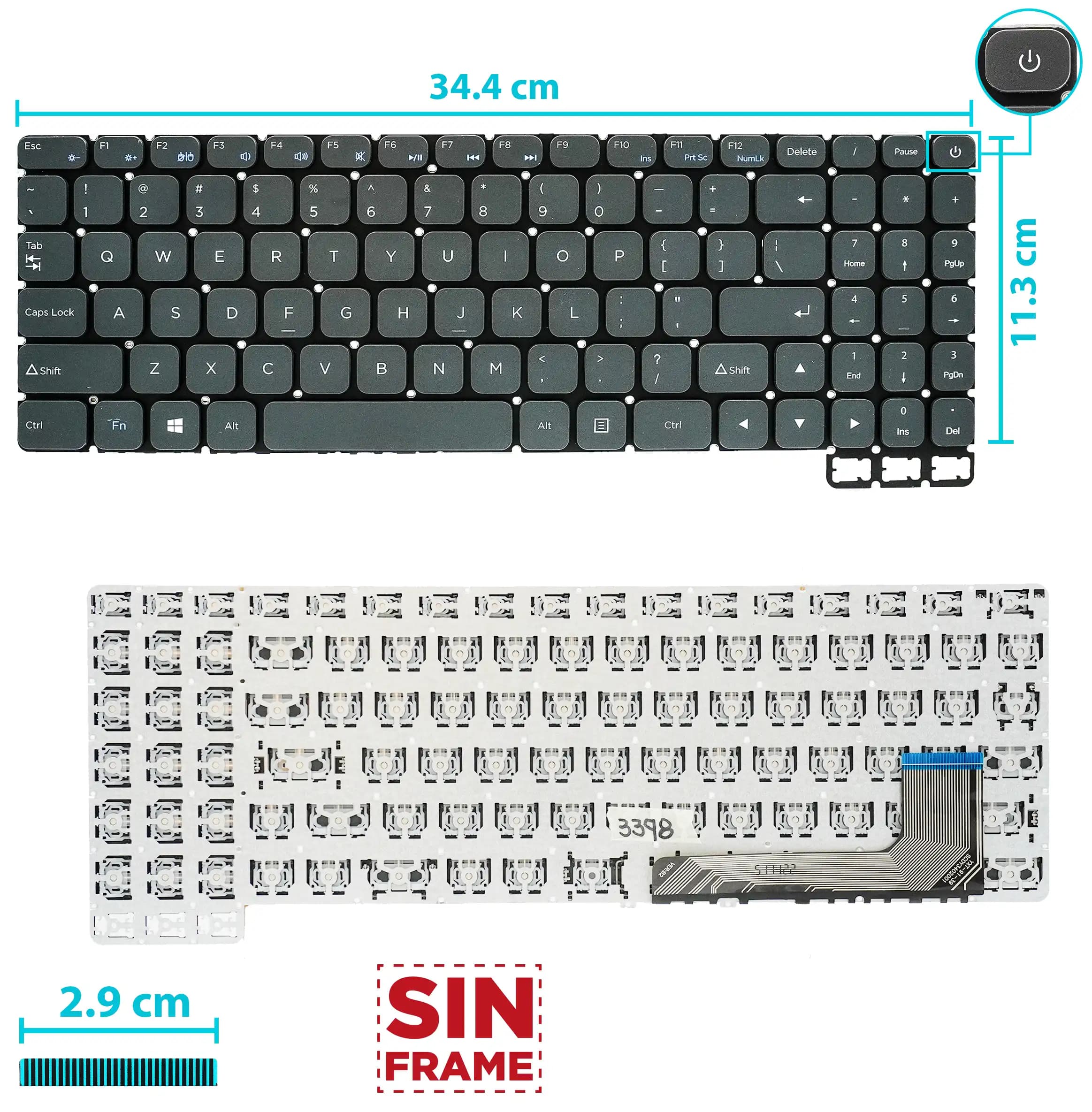 TECLADO GATEWAY WTN156-11 GWTN156-11BK GWTN156-11BL GWTN156-11GN RD MC SIN FRAME BOTTON POWER US NUMÉRICO — imagen 1