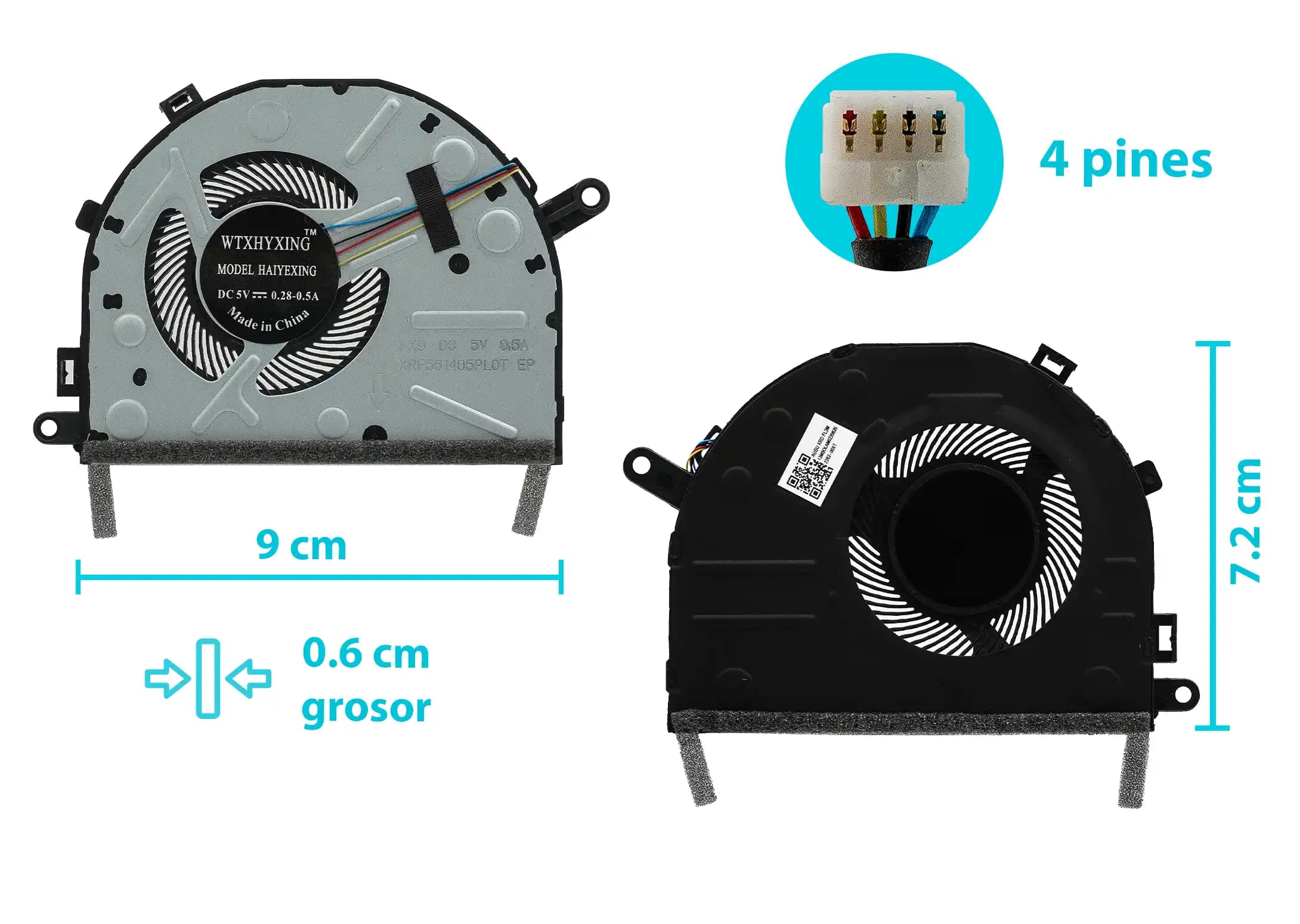 COOLER LENOVO 7000-15IKBR IDEAPAD 330S-15ARR DFS561405PL0T FKH9 DC 5V 0.5A 5F10R07535 (4 LINES) — imagen 1