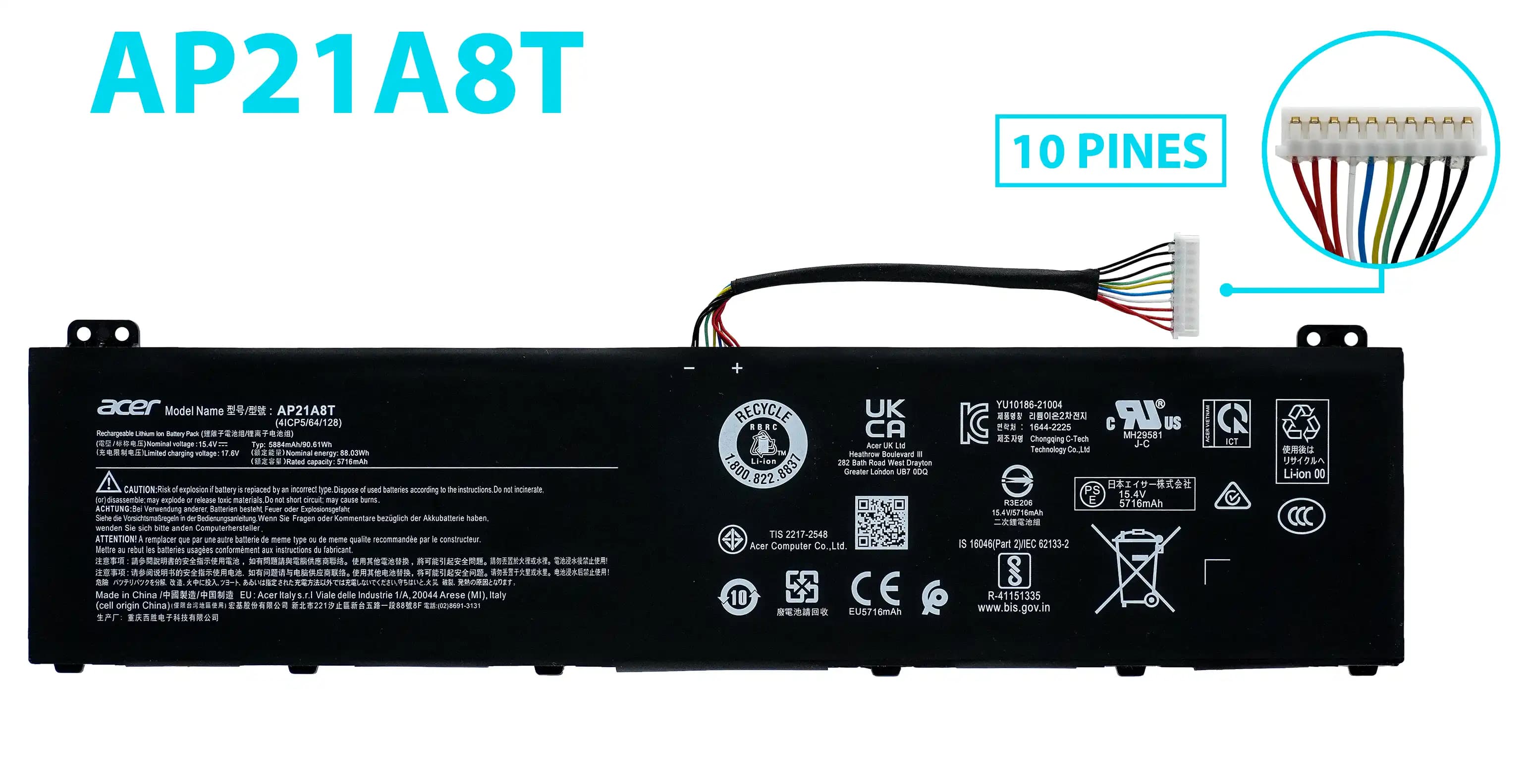 BATERIA ACER AP21A7T NITRO 5 AN517-55 Helios 300 PH317-56 PH315-54-55 INTERNA *ORIGINAL* — imagen 1