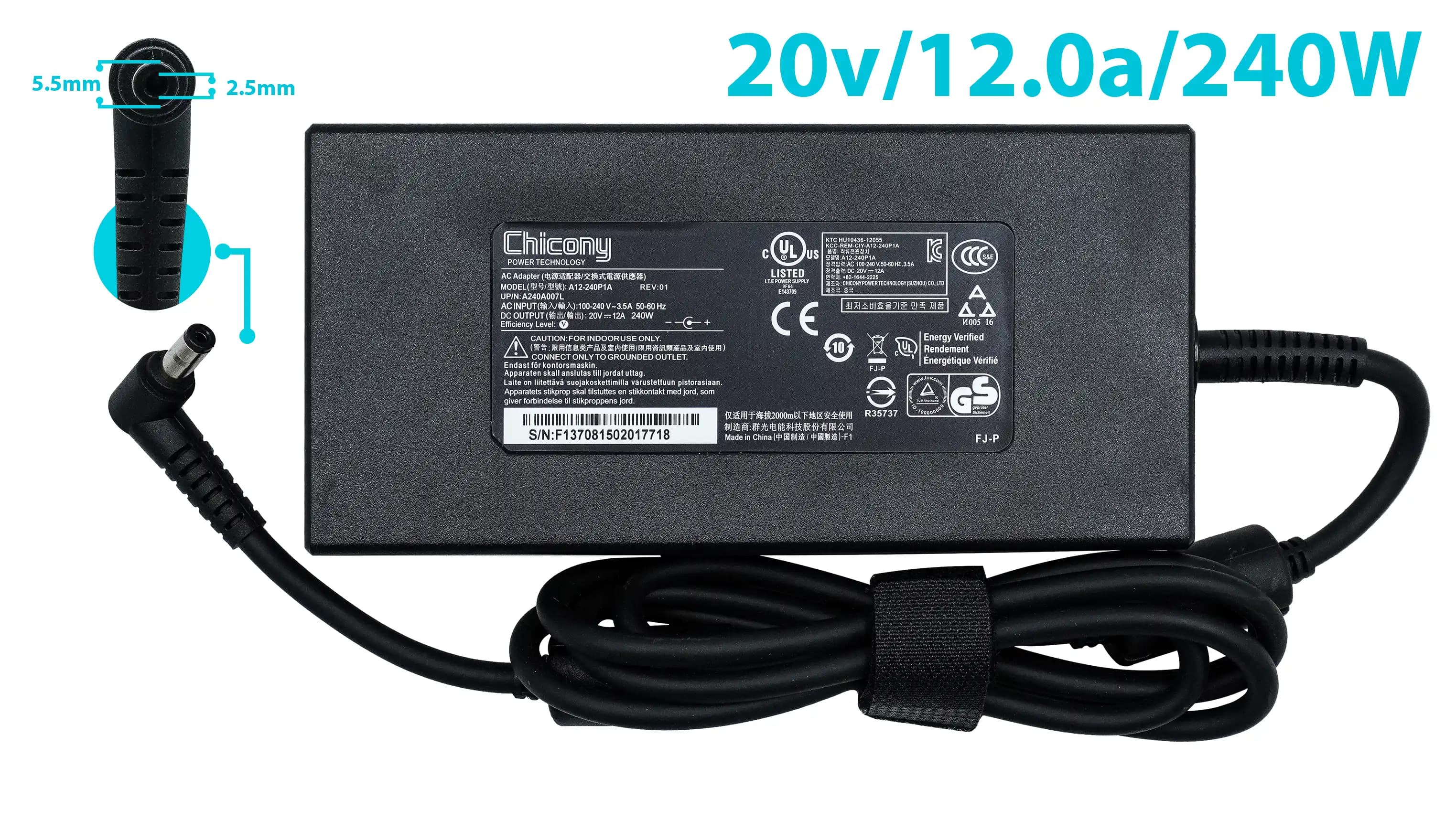 CAEGADOR CHICONY 20v/12.0a/240/5.5x2.5mm *HC* — imagen 2