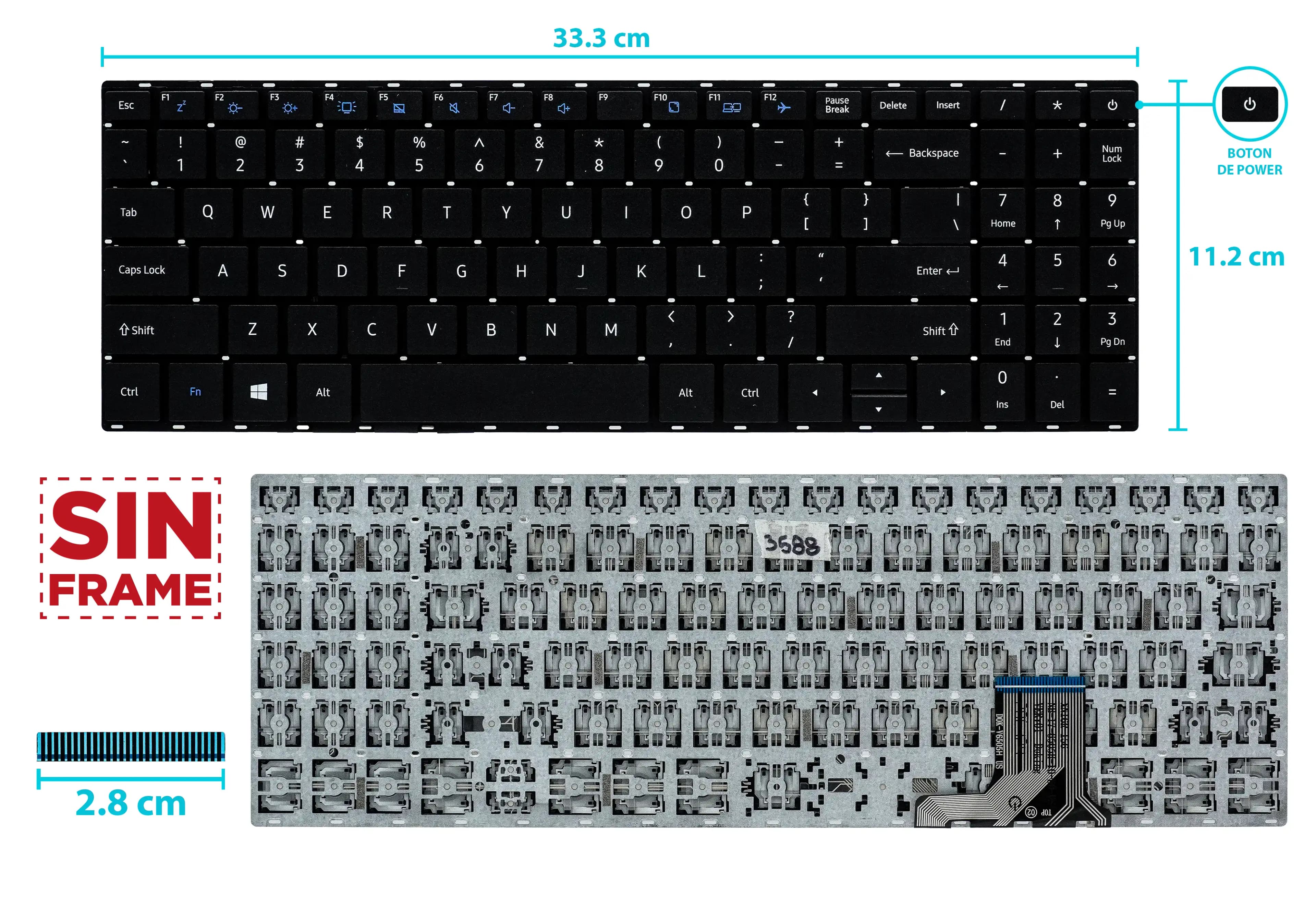 TECLADO TOSHIBA SRO C50-E-101 C50-E-102 C50-E-103 C50-E-105 BOTON POWER SIN FRAME US ENTER SMALL NUMÉRICO — imagen 1