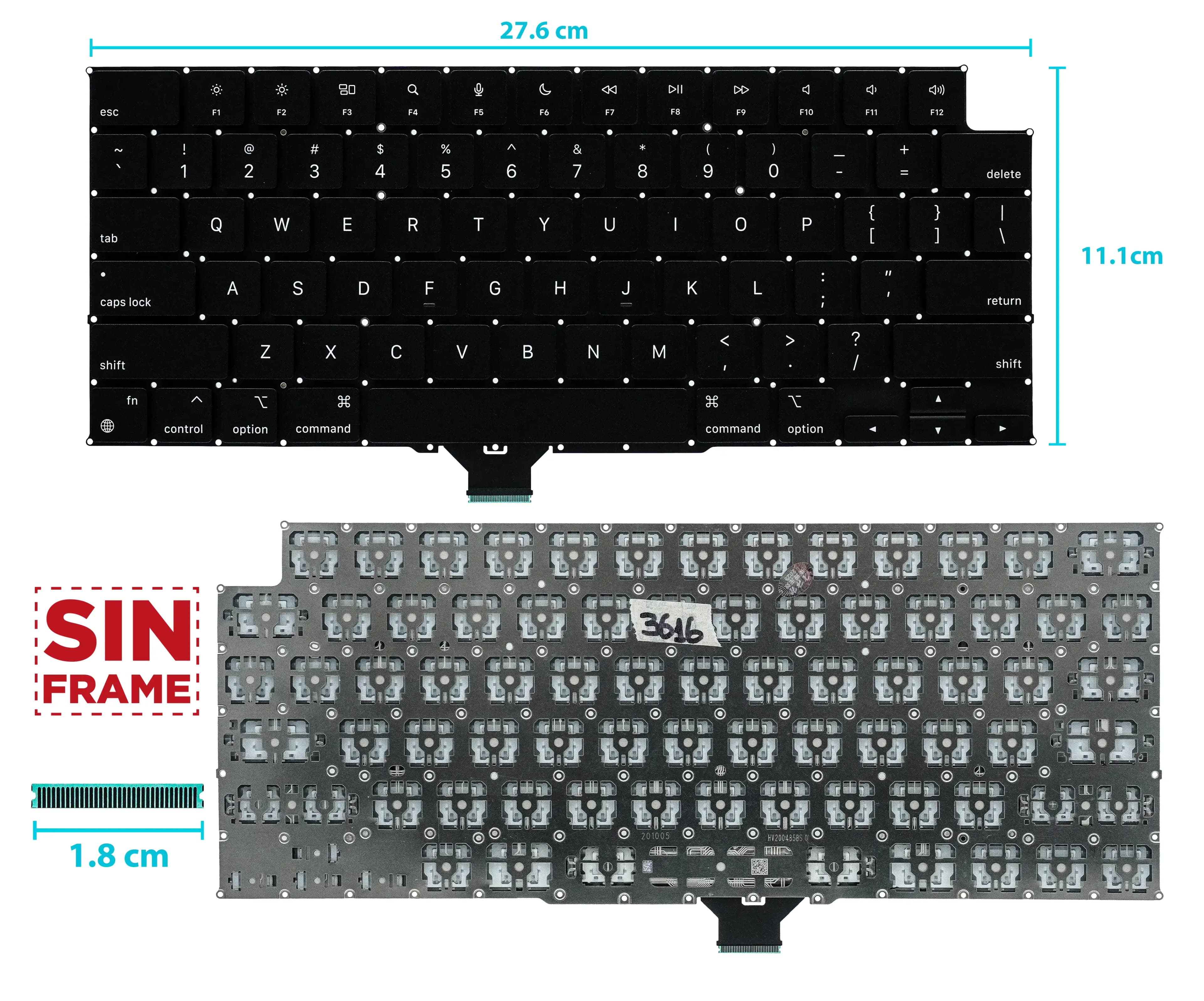 TECLADO APPLE MACBOOK PRO M1 PRO MAX RETINA DE 14" 16" A2442 A2485 AÑO 2021, M2 A2779 A2780 AÑO 2023, M3 A2918 A2991 A2992 AÑO 2023 SIN FRAME US — imagen 1