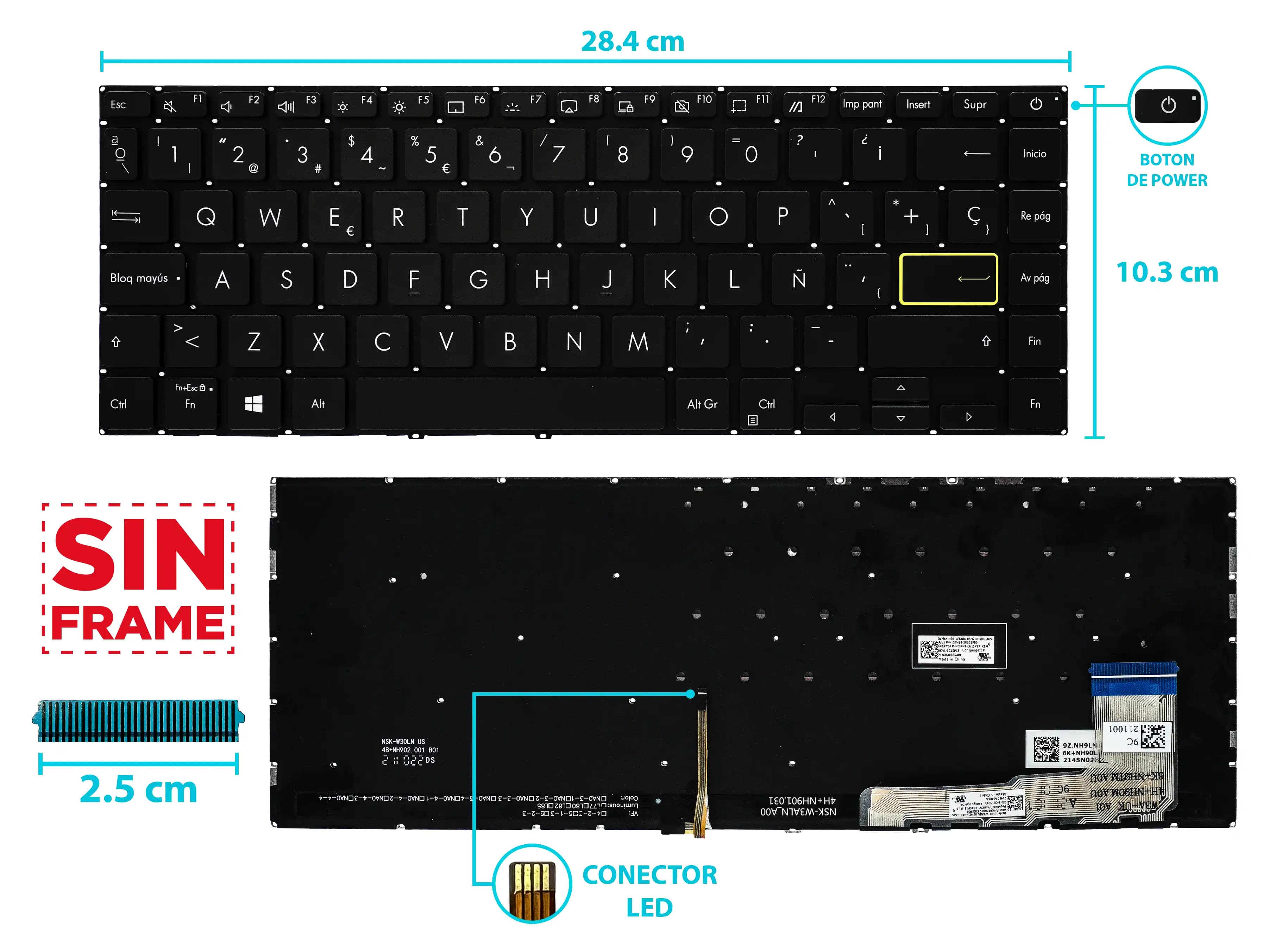 TECLADO ASUS VIVOBOOK S14 S433 X421 M433 S433EA S433EQ S433FL S433FA S433JA CON BACKLITGH BOTON POWER SIN FRAME SP — imagen 1