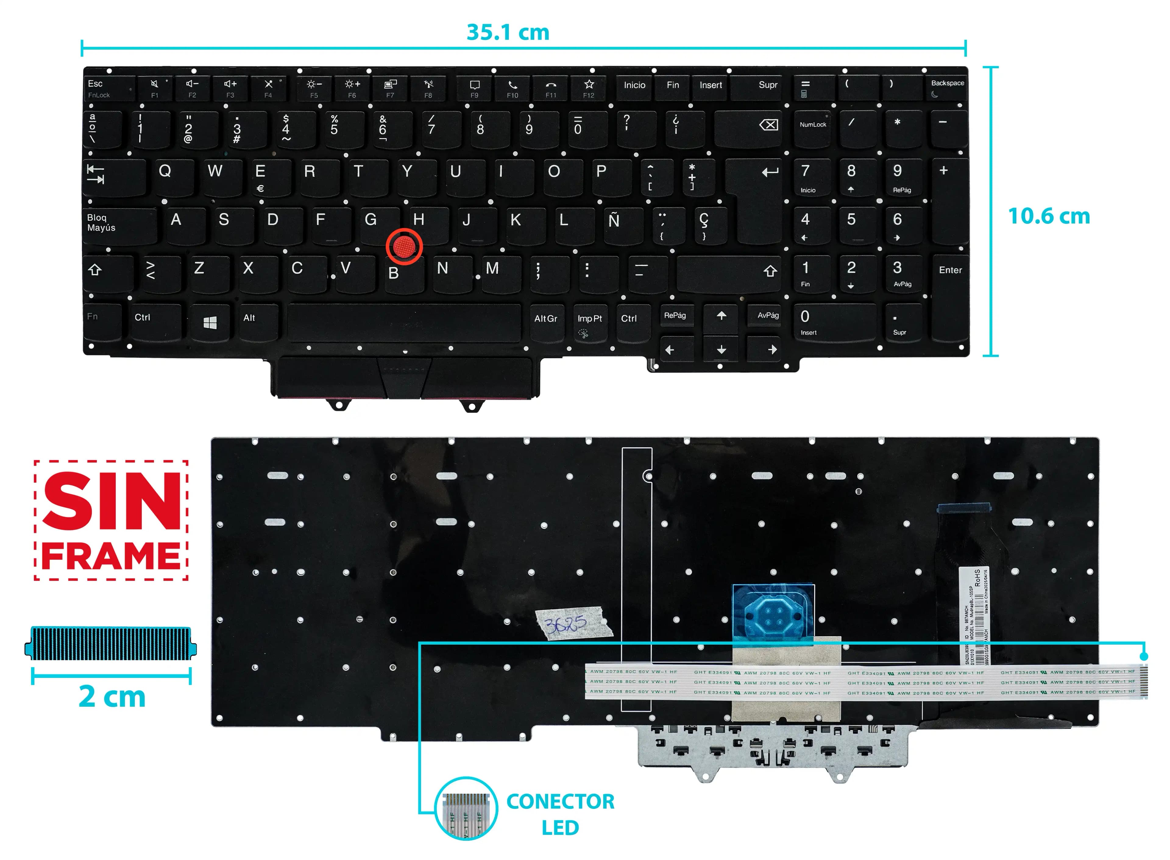 TECLADO LENOVO THINPAD E15 Gen 2 (Tipo 20T8 20T9 20TD 20TE) SIN FRAME SP NUMÉRICO — imagen 1