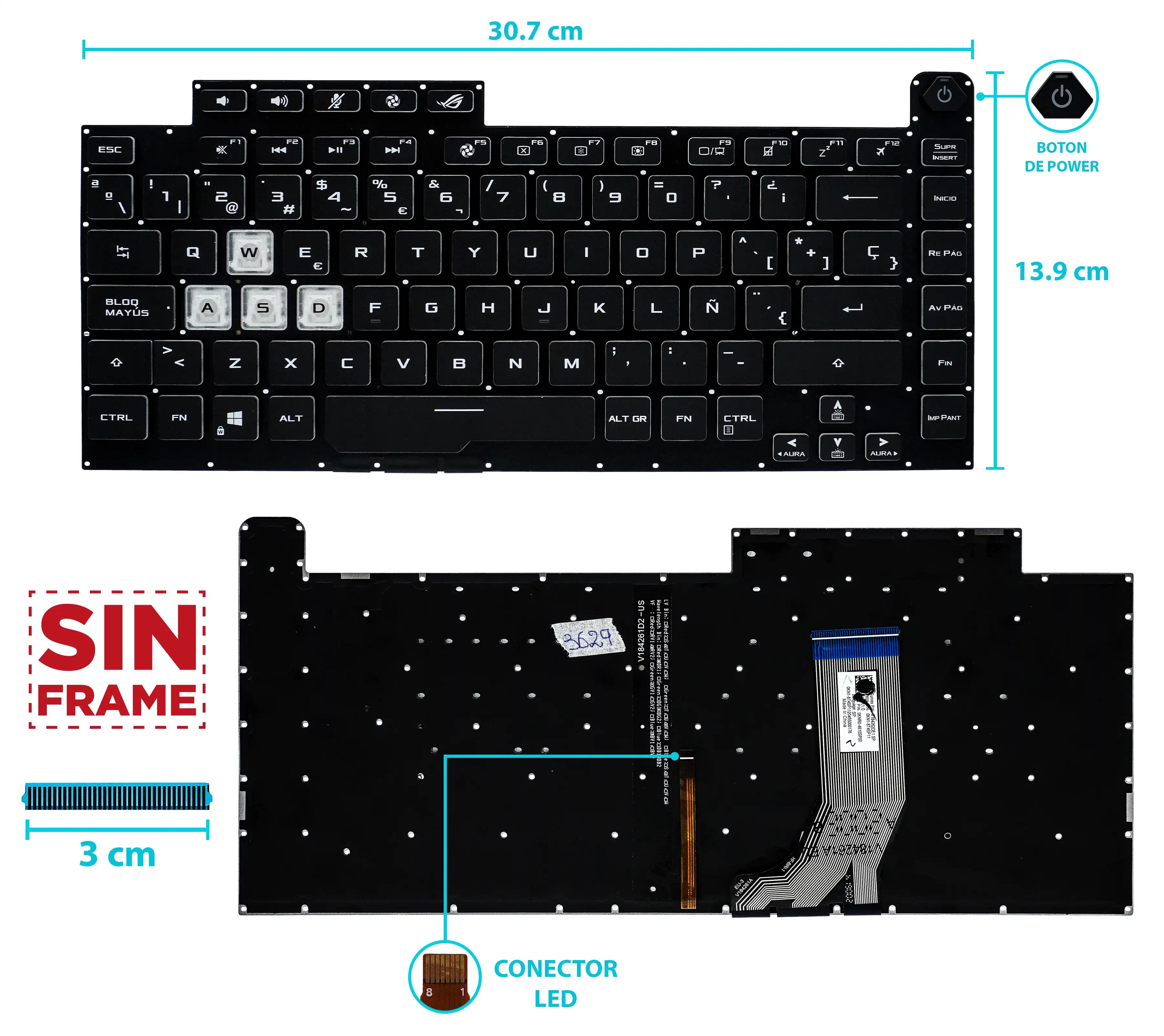 TECLADO ASUS ROG STRIX SCAR III G512 L3 Plus G531 S5D G531GT BOTON POWER SIN FRAME SP — imagen 1