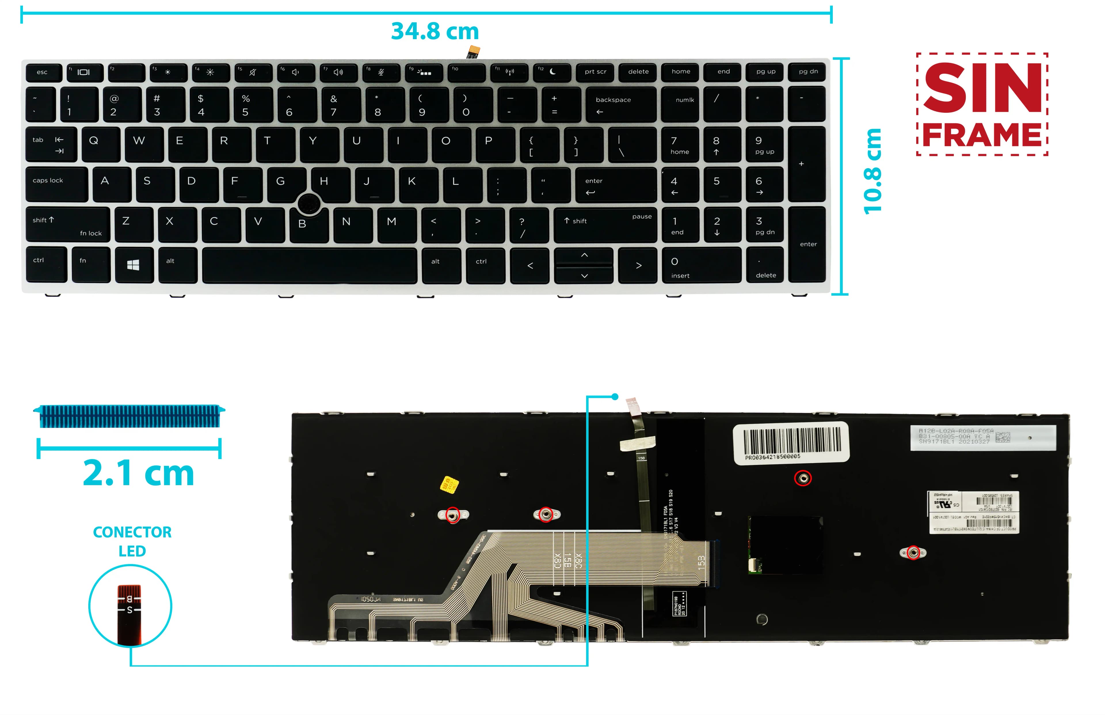 TECLADO HP 650 G4 650 G5 CON POINTER CON BACKLITGH SILVER US NUMÉRICO — imagen 1