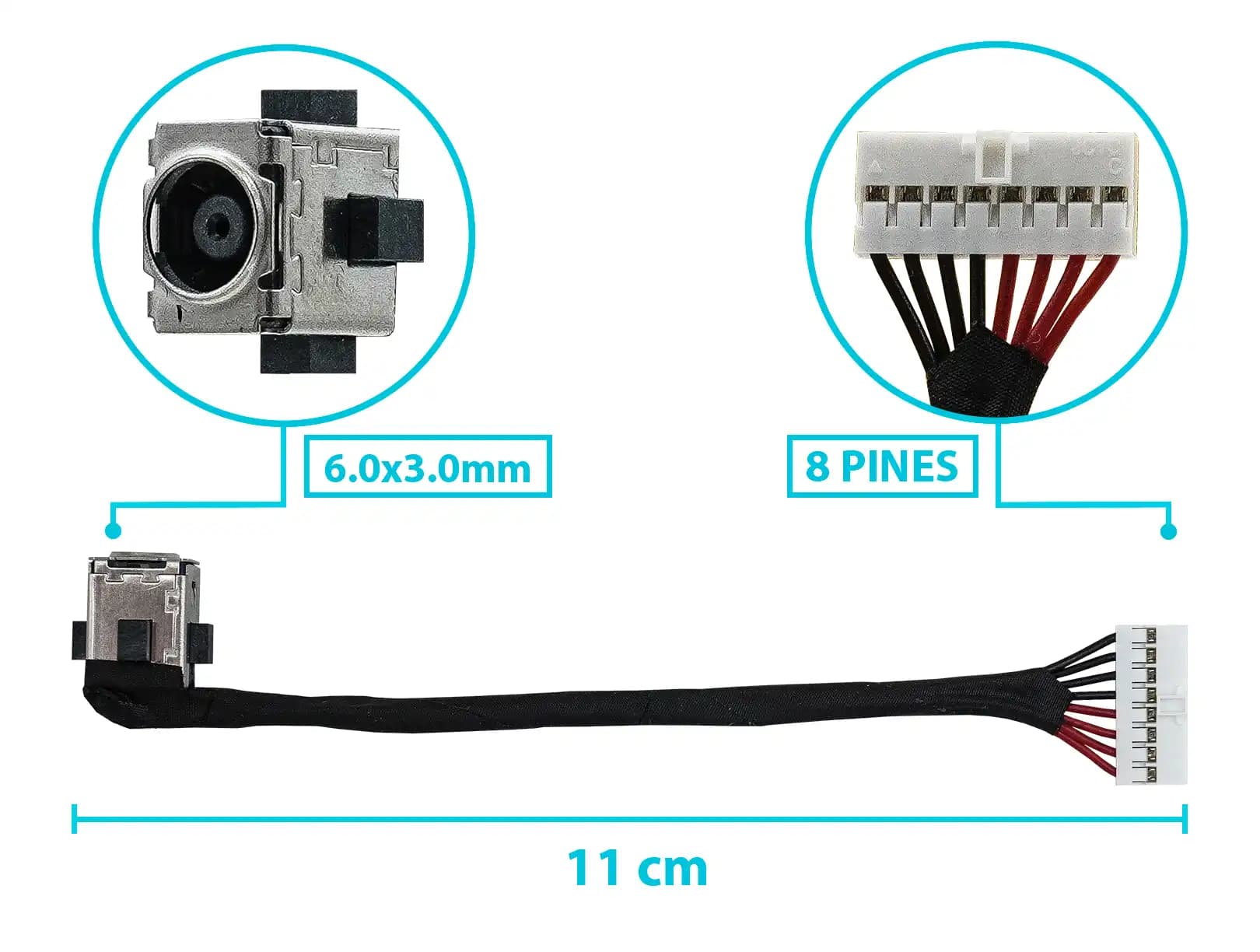 PIN DE CARGA DC JACK ASUS FX505 FX705 FX705D FX505D FX505DT CON CABLE 6.0x3.0mm LARGO 11CM — imagen 1