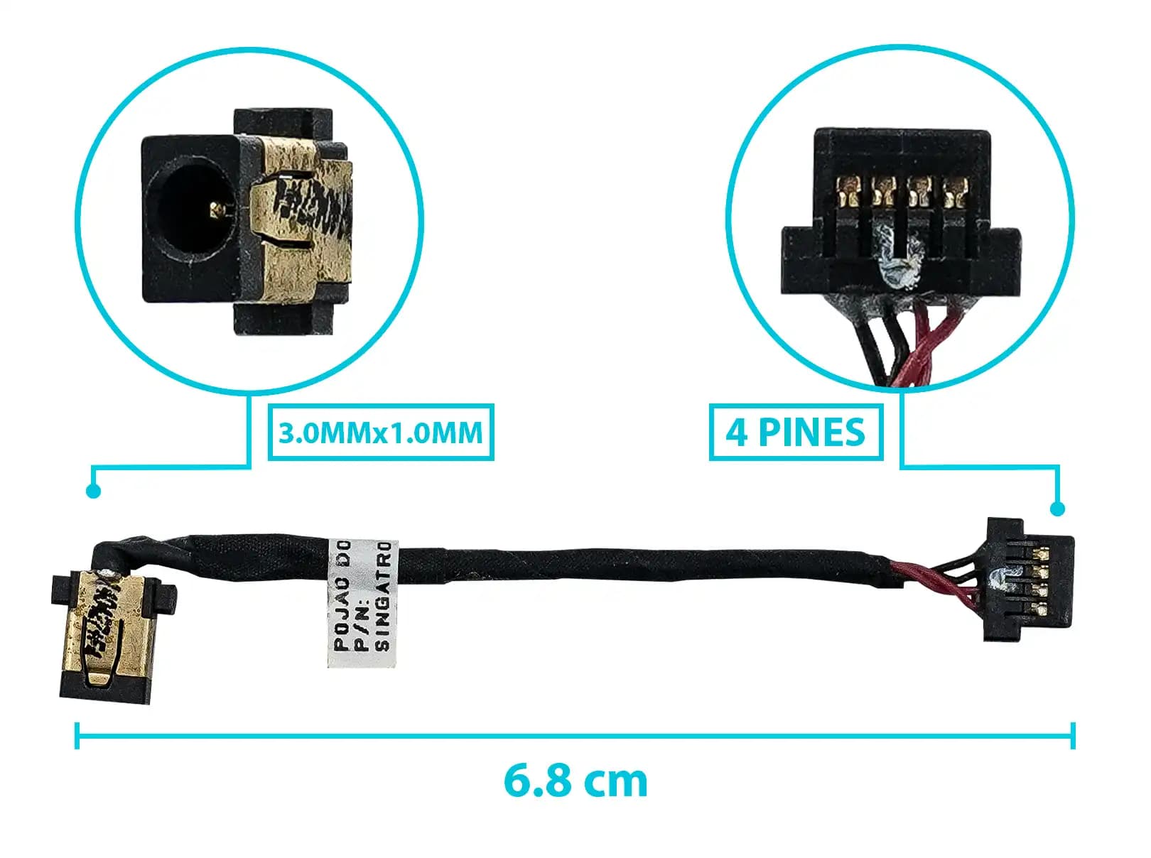 PIN DE CARGA DC JACK ACER SWITCH 10 SW5 011 SW5 012 CON CABLE 3.0MM*1.0MM LARGO 3 CM — imagen 1