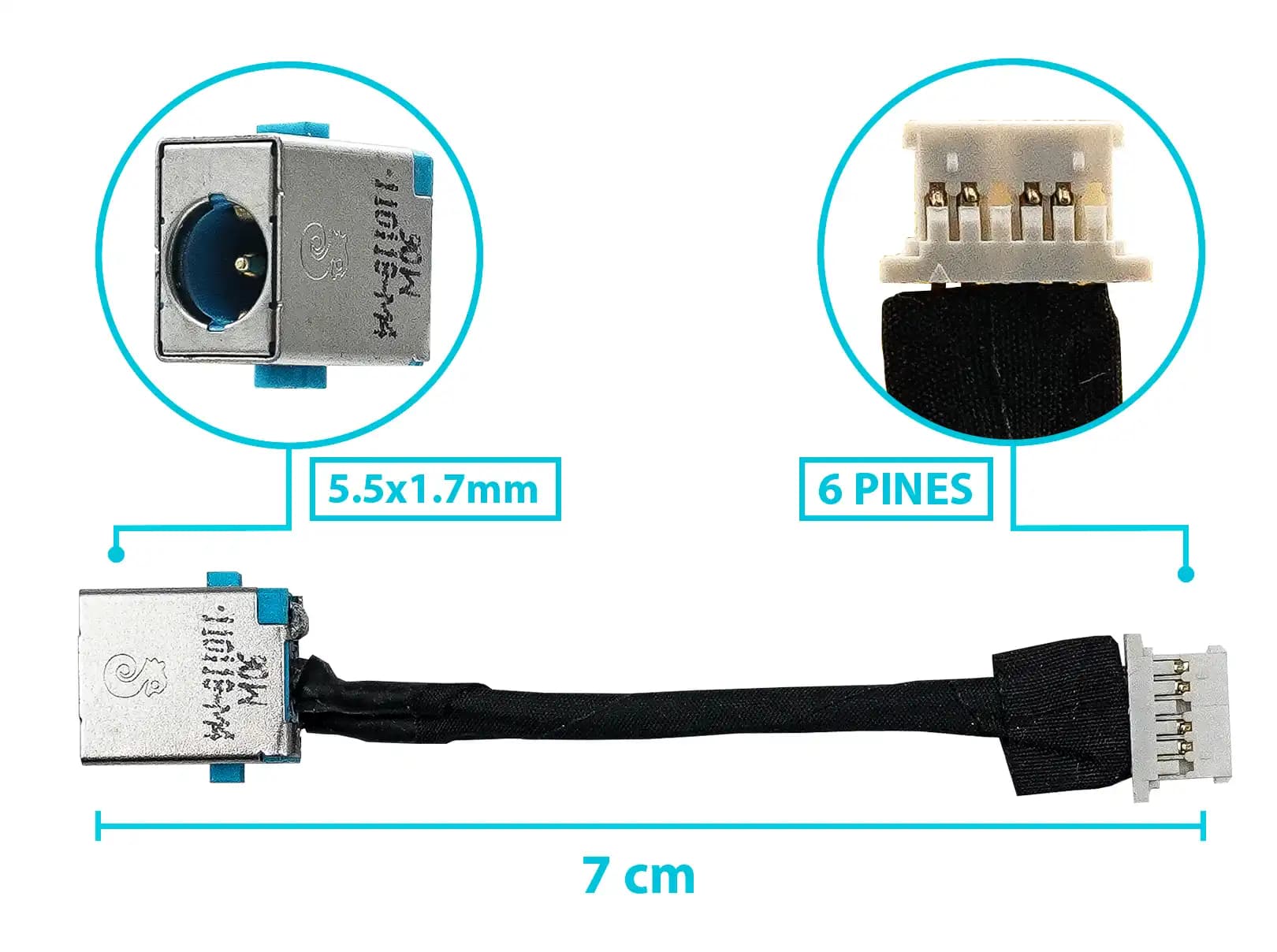 PIN DE CARGA DC JACK ACER SPIN 5 SP515-51N SP515-51GN 5.5x1.7mm LARGO 7 CM — imagen 1