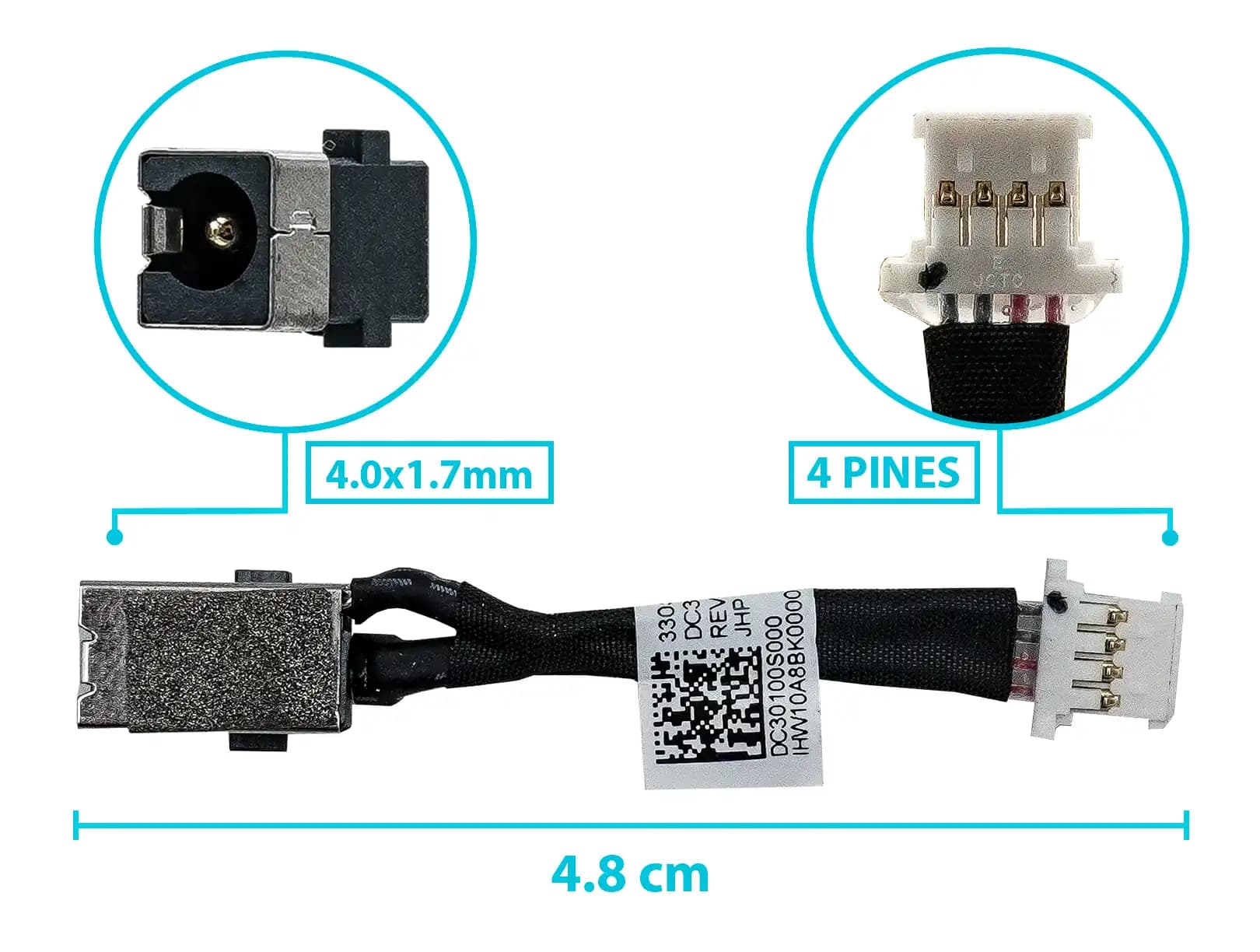 PIN DE CARGA DC JACK LENOVO 330S-15IKB 330S-14IKB 330S-15ARR 4.0x1.7mm CON CABLE LARGO 4.8CM — imagen 1