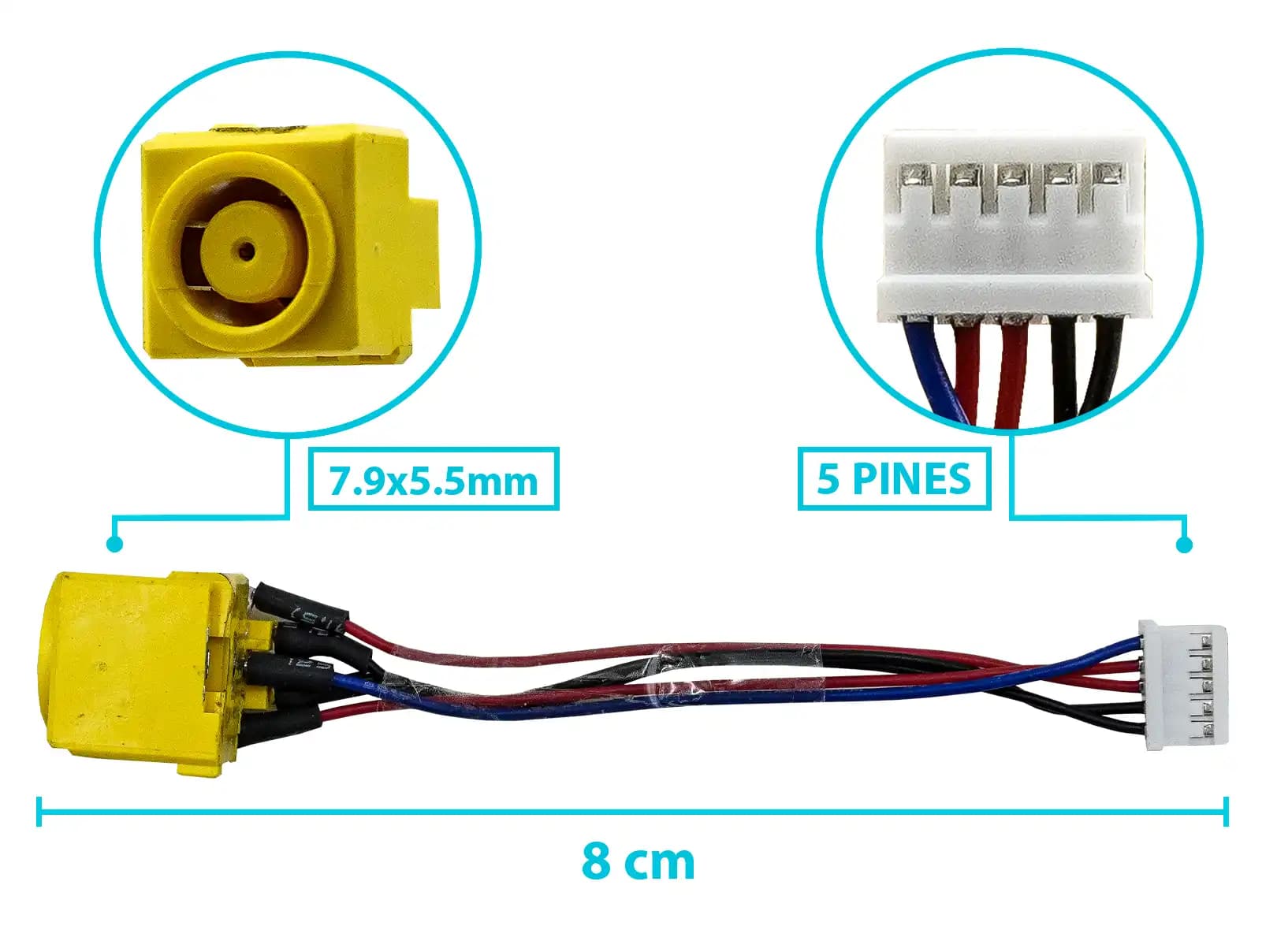 PIN DE CARGA DC JACK LENOVO THINKPAD T410 T410I T420 T420I T430 7.9x5.5mm CON CABLE LARGO 8 CM — imagen 1