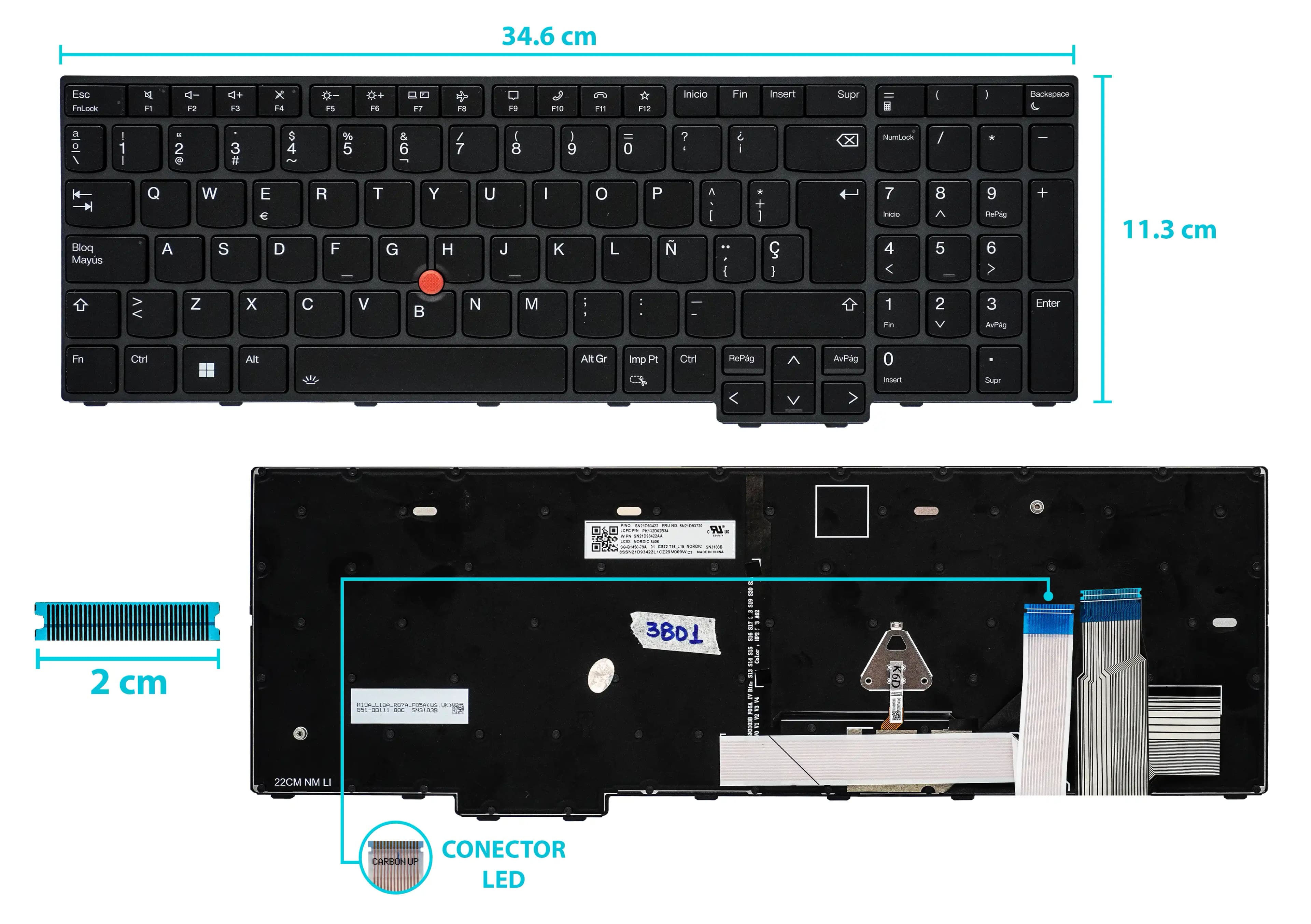 TECLADO LENOVO THINKPAD L15 4 P16S 2 P16V1T6 2 5N21K05088 CON POINTER CON BACKLIGTH SP NUMÉRICO — imagen 1