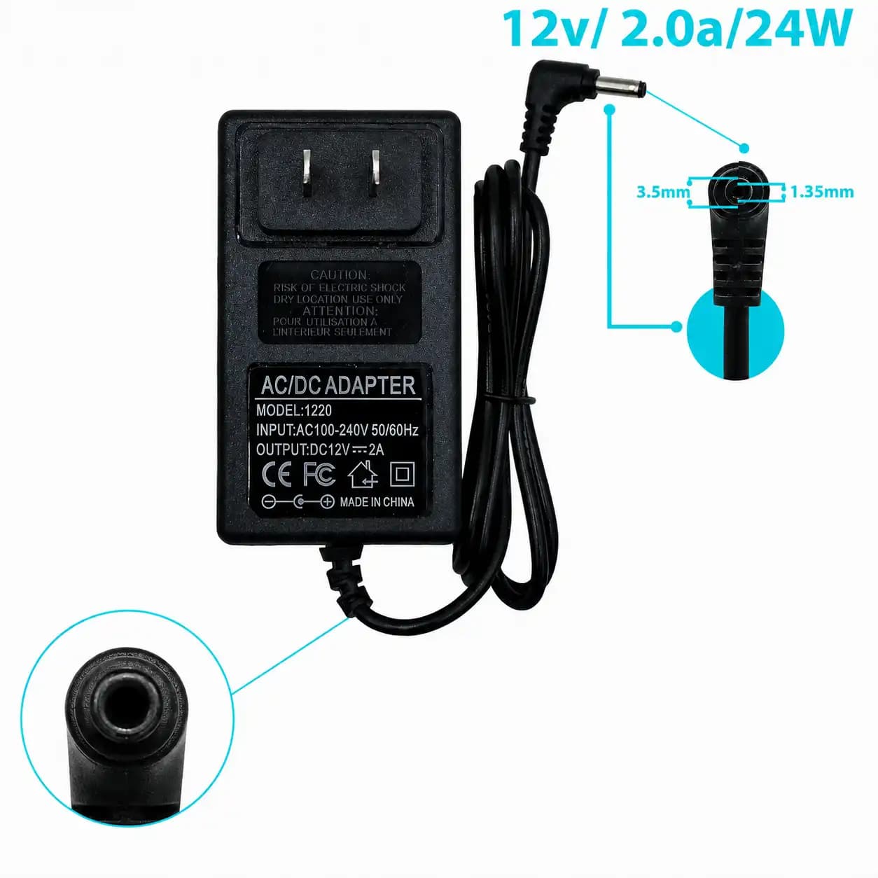 CARGADOR GATEWAY 12v/ 2.0a/24W/3.5x1.35mm TIPO PARED *HC* — imagen 1