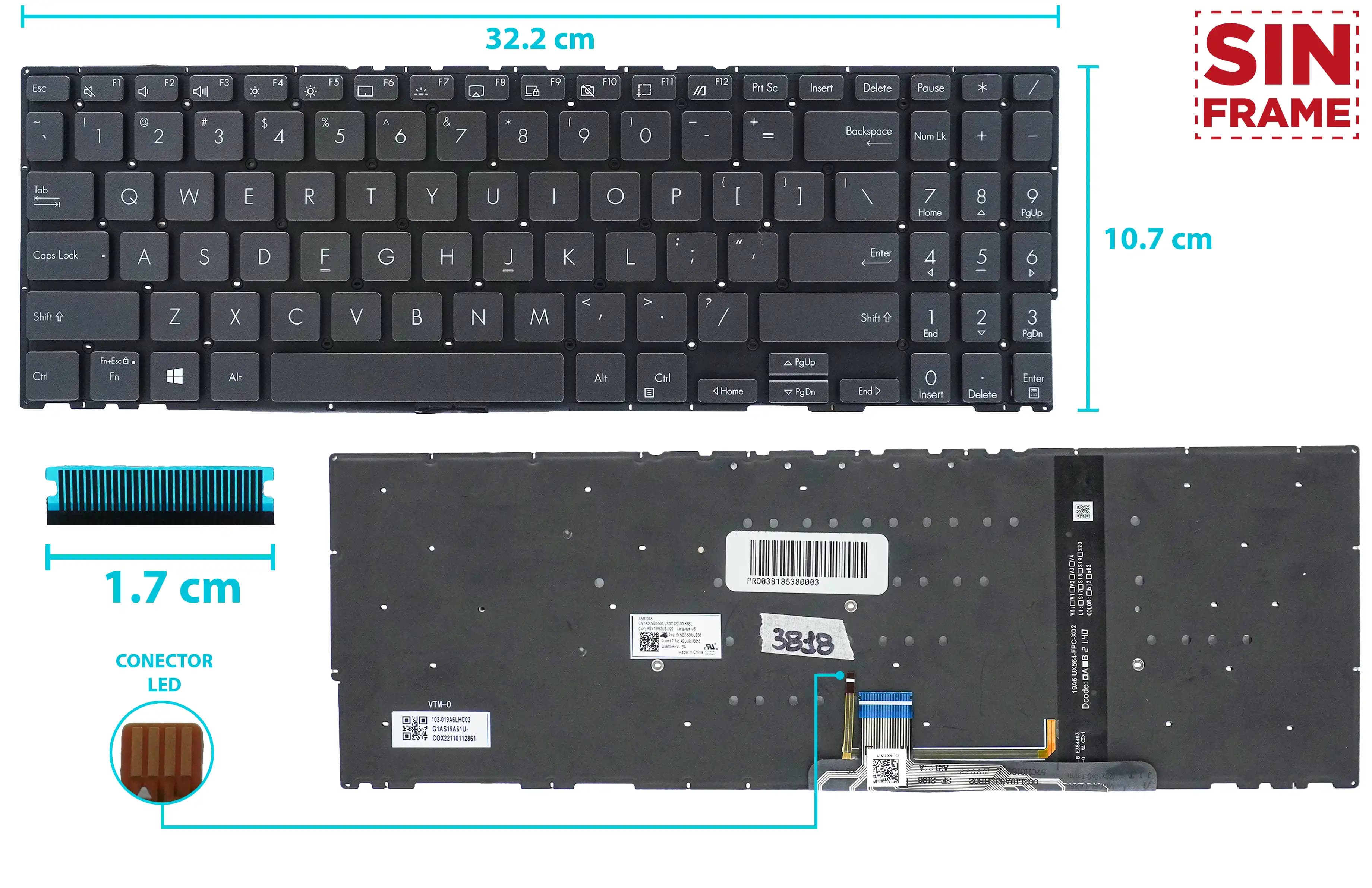 TECLADO ASUS ZENBOOK FLIP 15 UX564 UX564E UX564EH UX564EI UX564P UX564PH ASM19A6 0KNB0-560LU00 US CON BACKLIGHT — imagen 1
