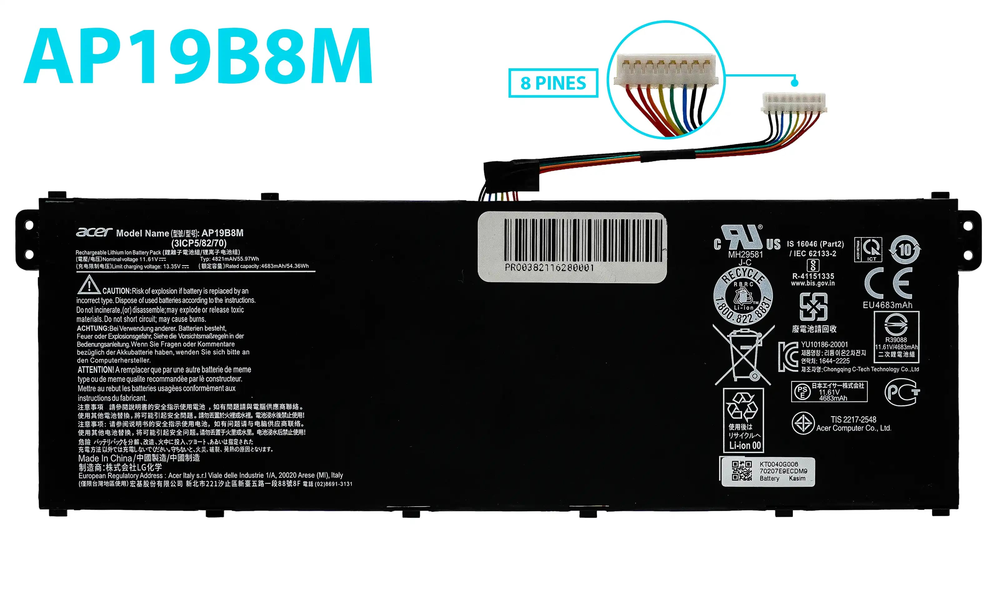 BATERIA ACER AP19B8M SWIFT 3 SF314-59 SF314-59-78Z8 SF314-59-56F2 TRAVELMATE P4 TMP414-51 TMP414-51-54HA Porsche Design Book RS AP714-51GT-75VS — imagen 1