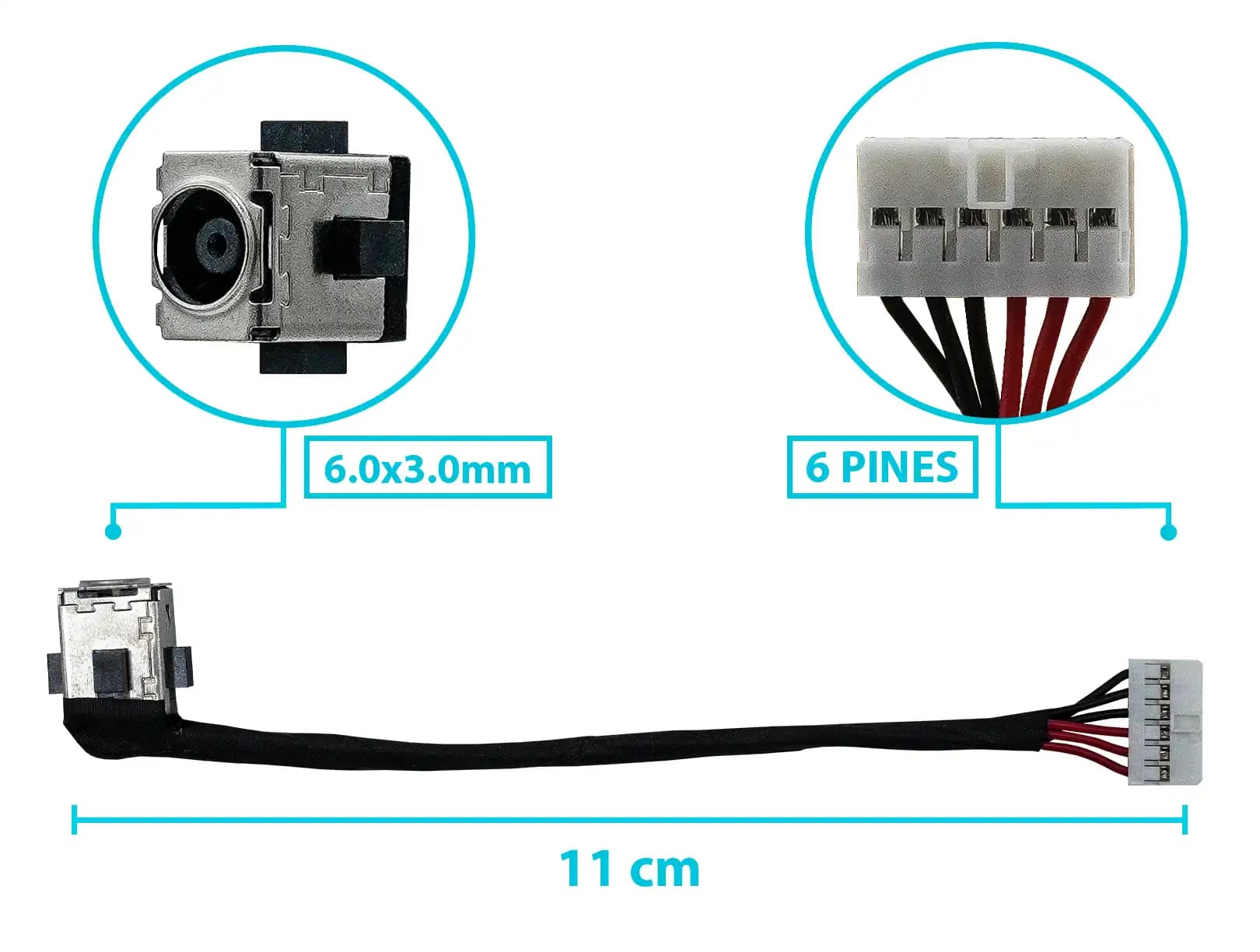 PIN DE CARGA DC JACK ASUS FX505 FX705 FX705D FX505D FX505DT CON CABLE 6.0x3.0mm LARGO 11CM TIPO B — imagen 1