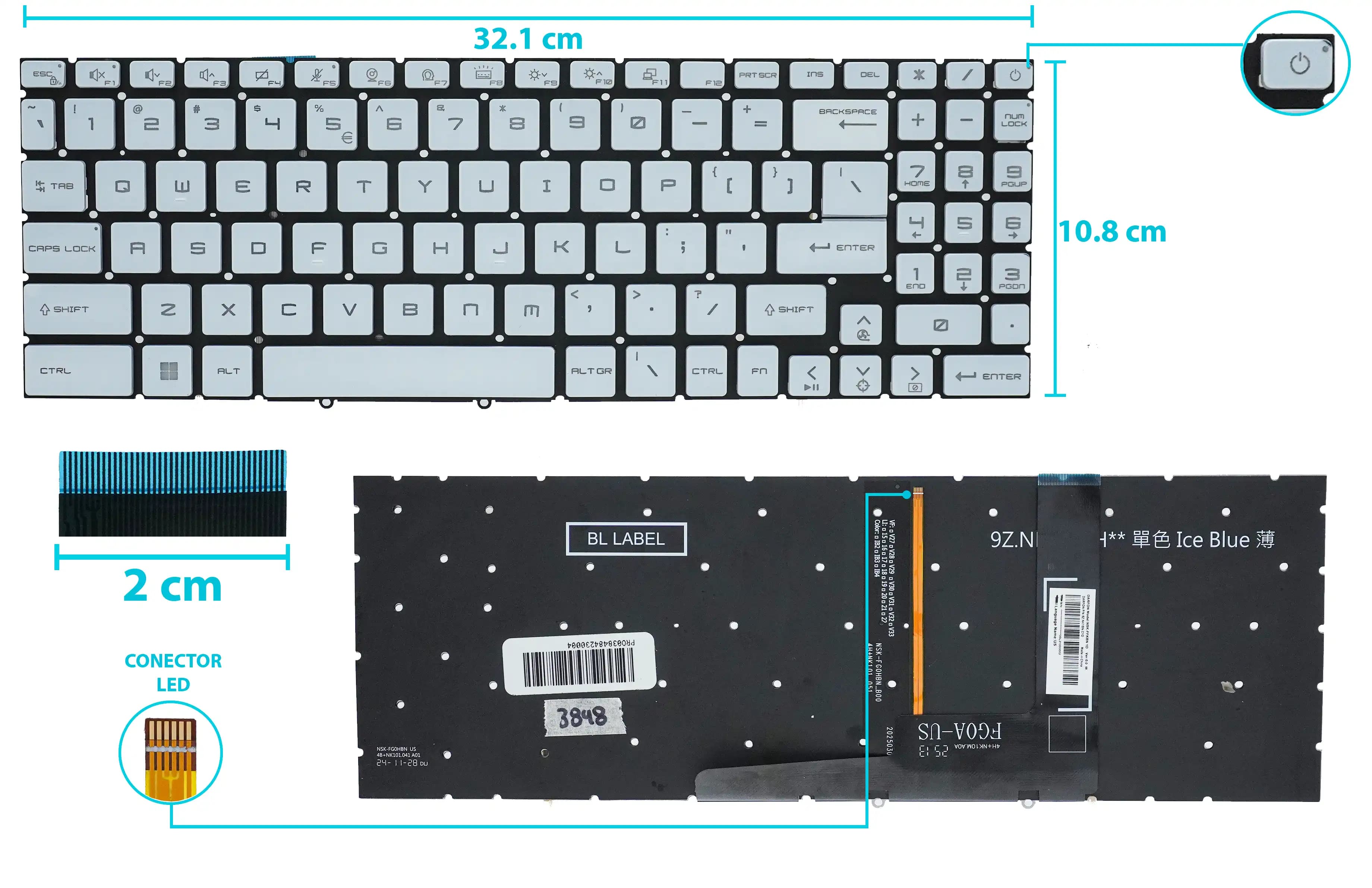 TECLADO MSI 15-A11U A11U UC A11UD A11UE A11UG A11SC SILVER BOTON POWER US NUMÉRICO — imagen 1