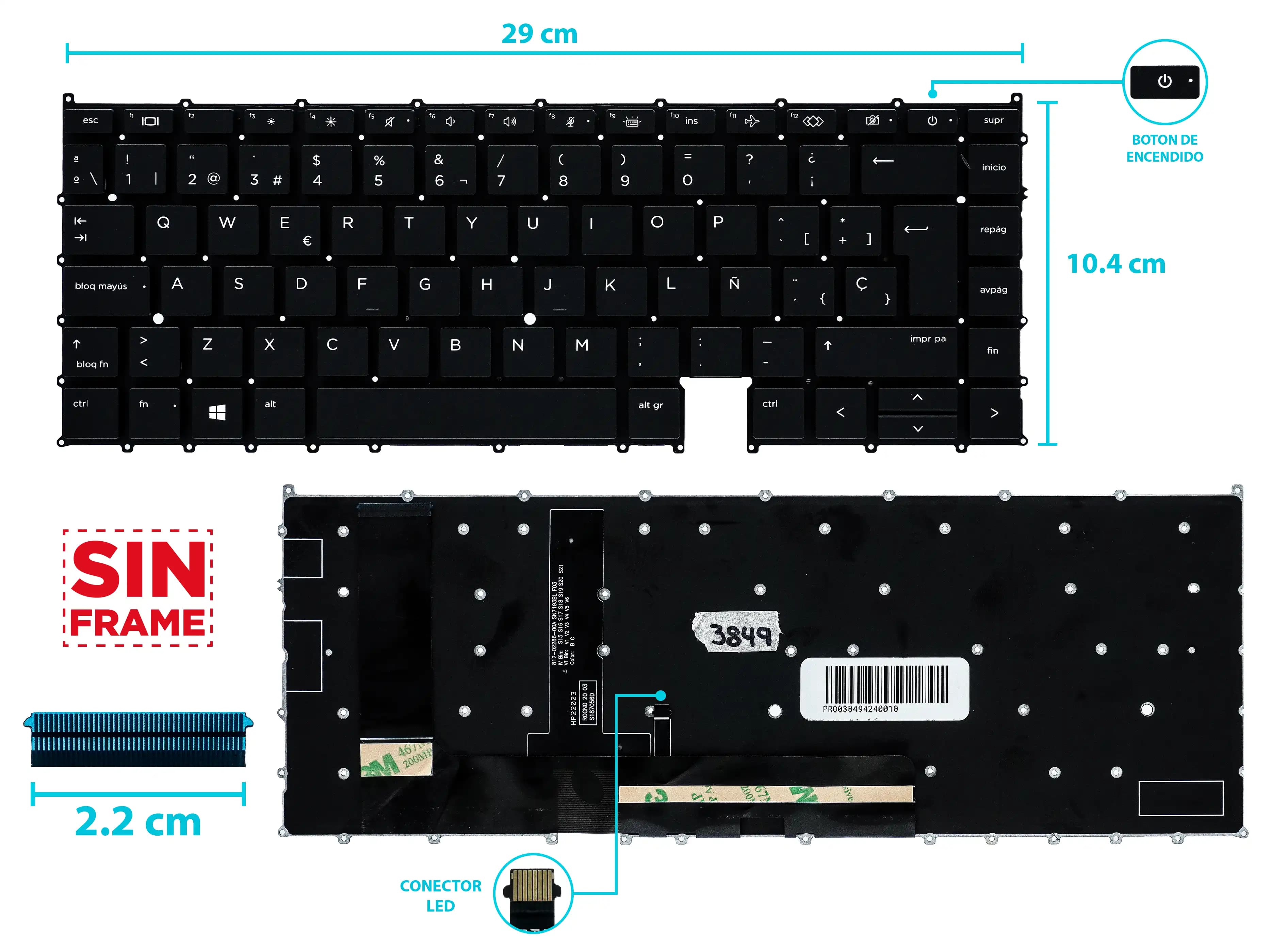 TECLADO HP ELITEBOOK X360 1040 G8 BOTON POWER SIN FRAME SP — imagen 1